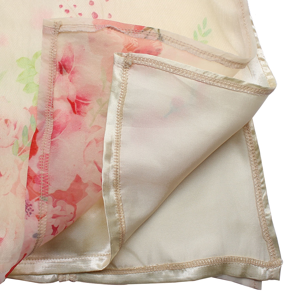 Set áo dài bé gái in hình hoa bướm be M19D - góc nghiêng