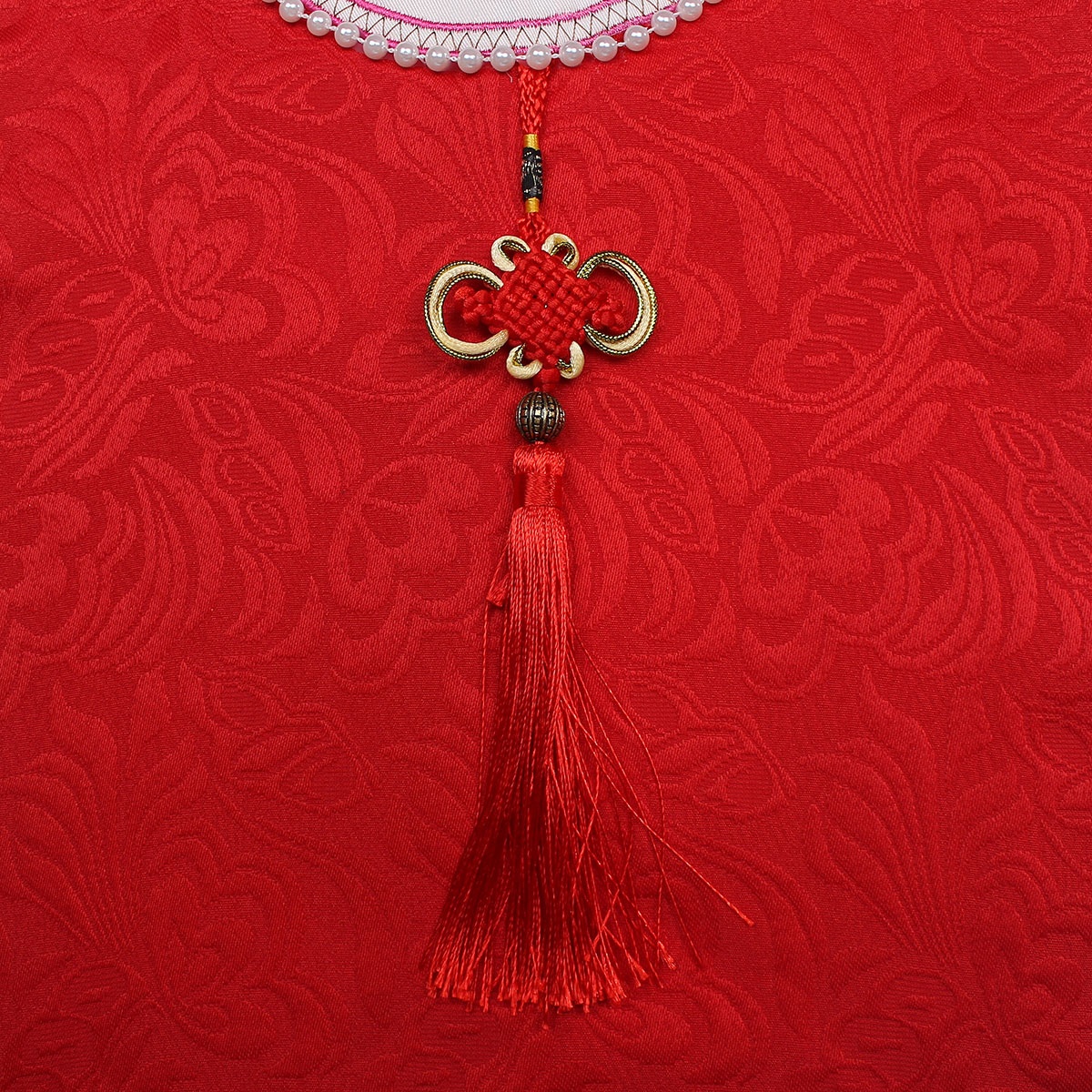 Set áo dài bé gái thêu chim và hoa Mamago M19HN (Đỏ) - góc nghiêng