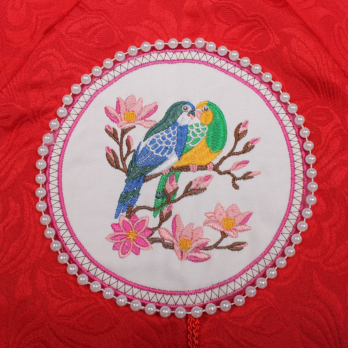 Set áo dài bé gái thêu chim và hoa Mamago M19HN (Đỏ) - hình 6