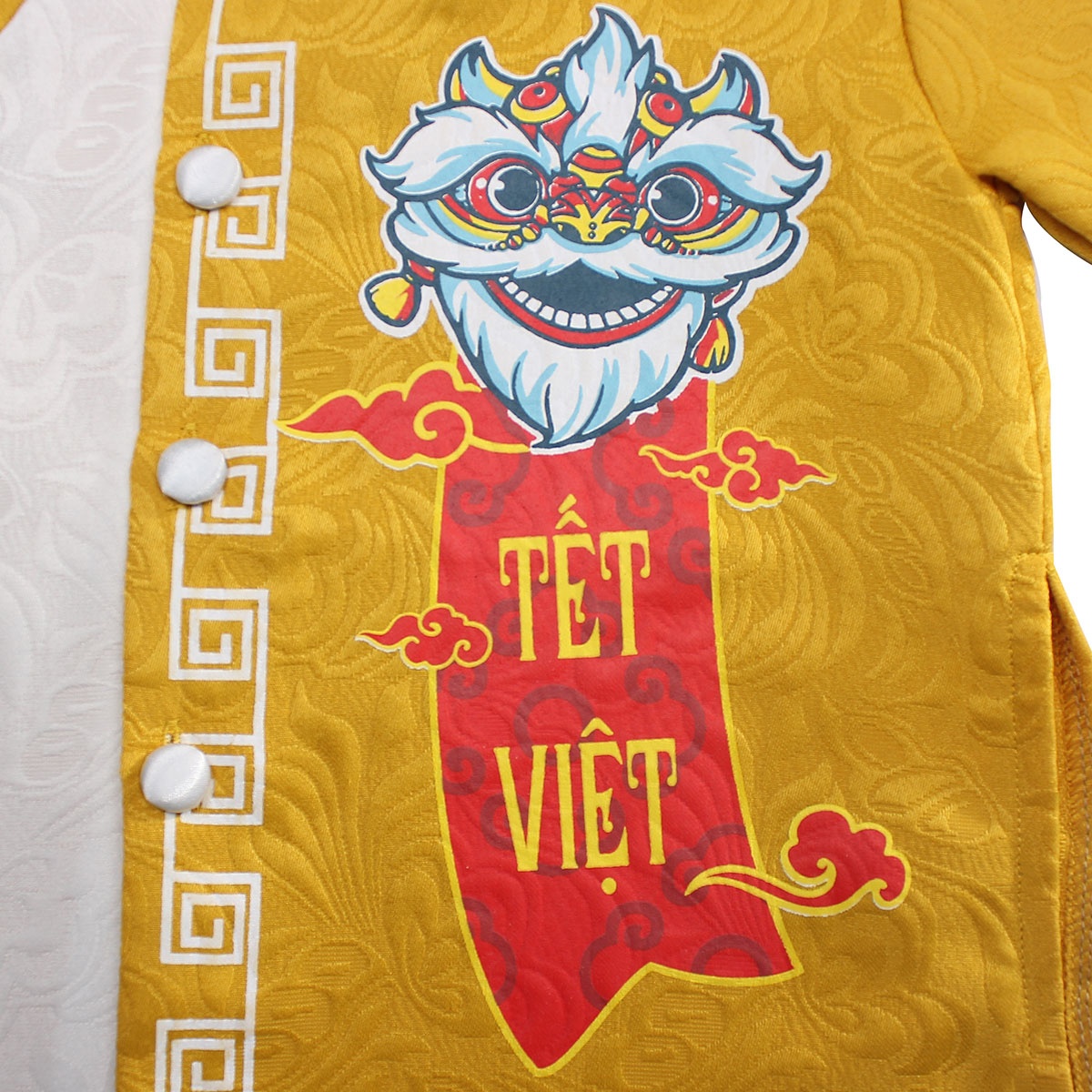 Bộ áo dài bé trai Mamago in tết việt M19HN (Vàng trắng) - mặt sau