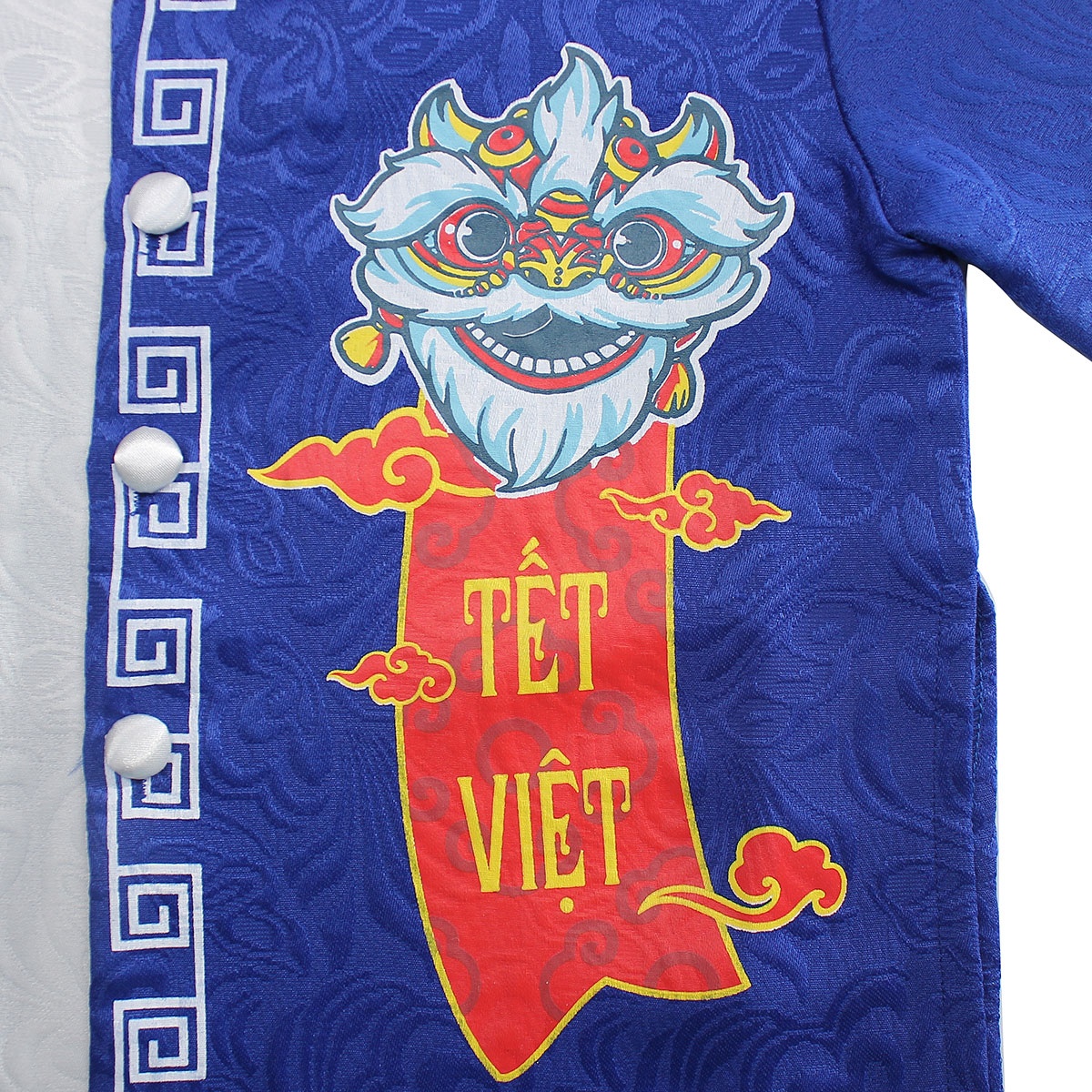 Bộ áo dài bé trai Mamago in tết việt M19HN (Xanh trắng) - mặt sau