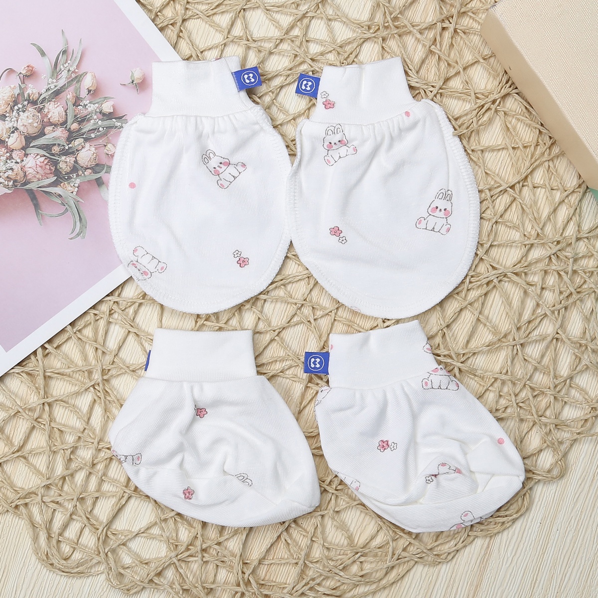Set bao tay bao chân KidsPlaza Otis ND23T (Trắng Hồng) - mặt phải
