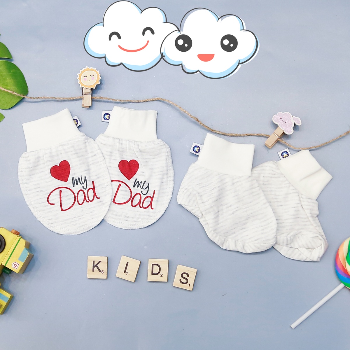 Set bao tay chân Otis KidsPlaza ND22H trắng kẻ ghi - mặt phải