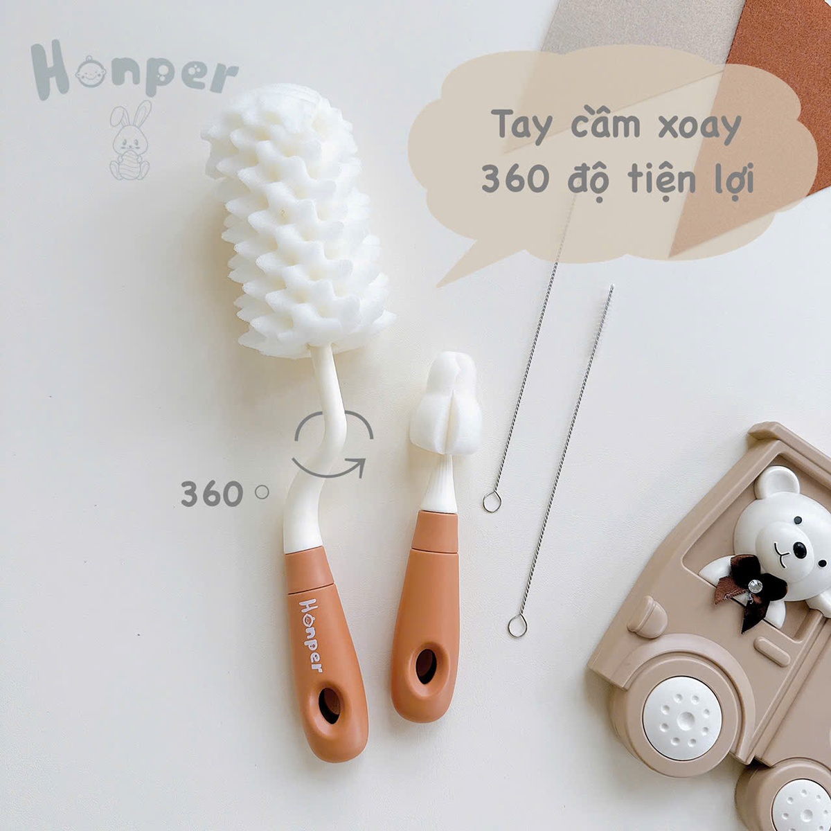 Set cọ bình mút xốp 2 chi tiết Honper HP-229 (Màu ngẫu nhiên) - mặt sau