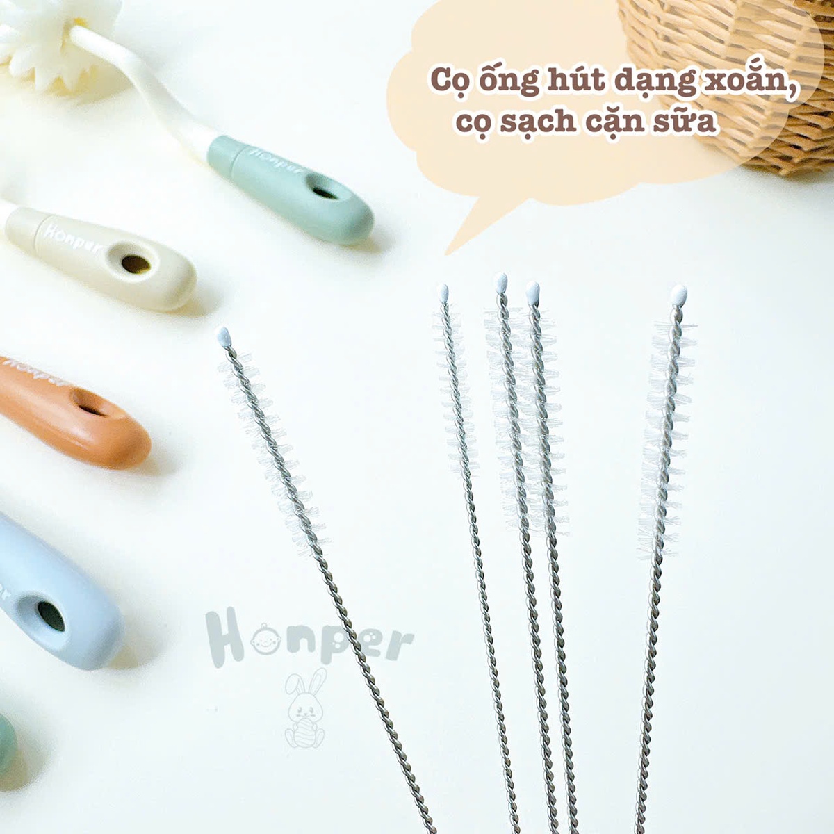 Set cọ bình mút xốp 2 chi tiết Honper HP-229 (Màu ngẫu nhiên) - góc nghiêng