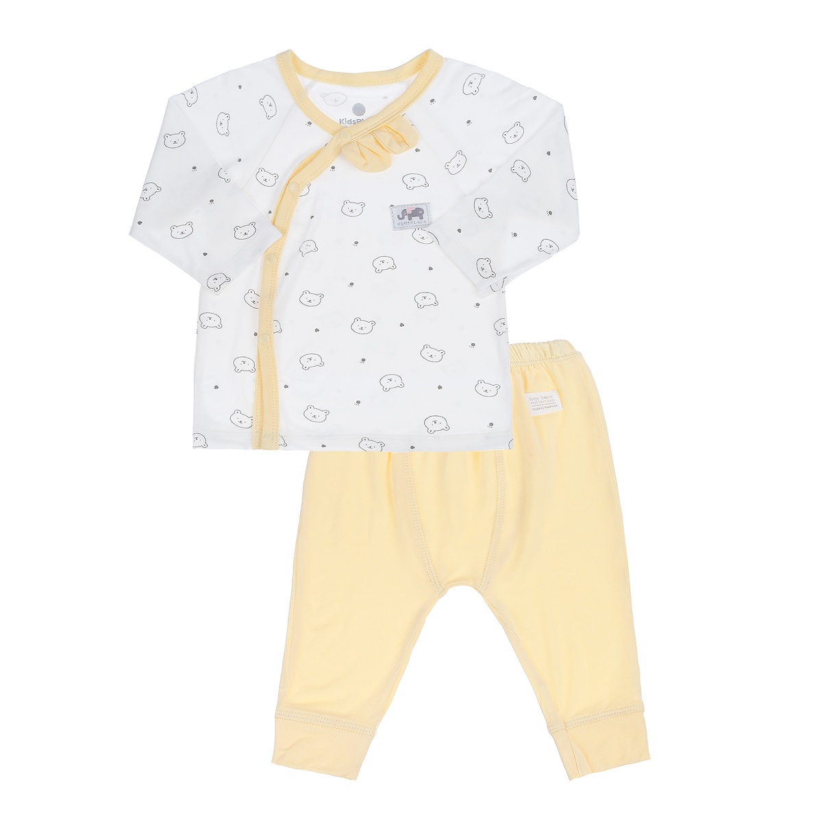 Set đồ sơ sinh combo 6 món bamboo in hình gấu KidsPlaza M21H (Trắng-Vàng) - mặt trái