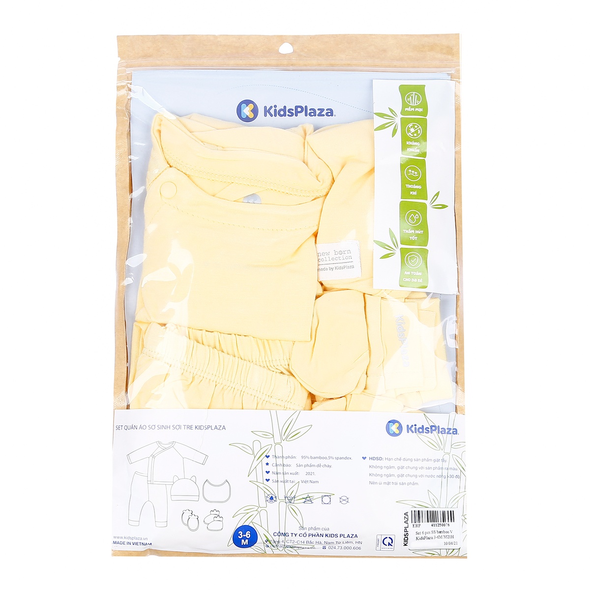 Set đồ sơ sinh combo 6 món bamboo KidsPlaza M21H (Vàng) - hình 8