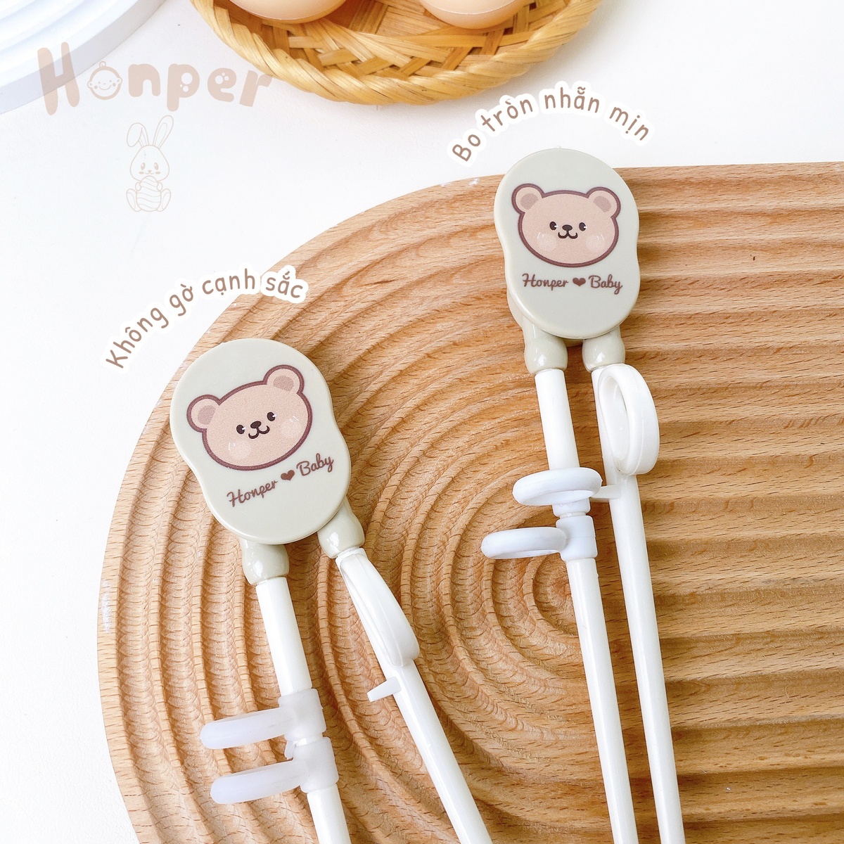Set đũa kèm thìa dĩa cho bé Honper hình gấu HP-128 - mặt sau