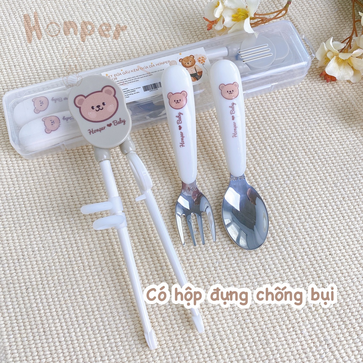 Set đũa kèm thìa dĩa cho bé Honper hình gấu HP-128 - hình 6