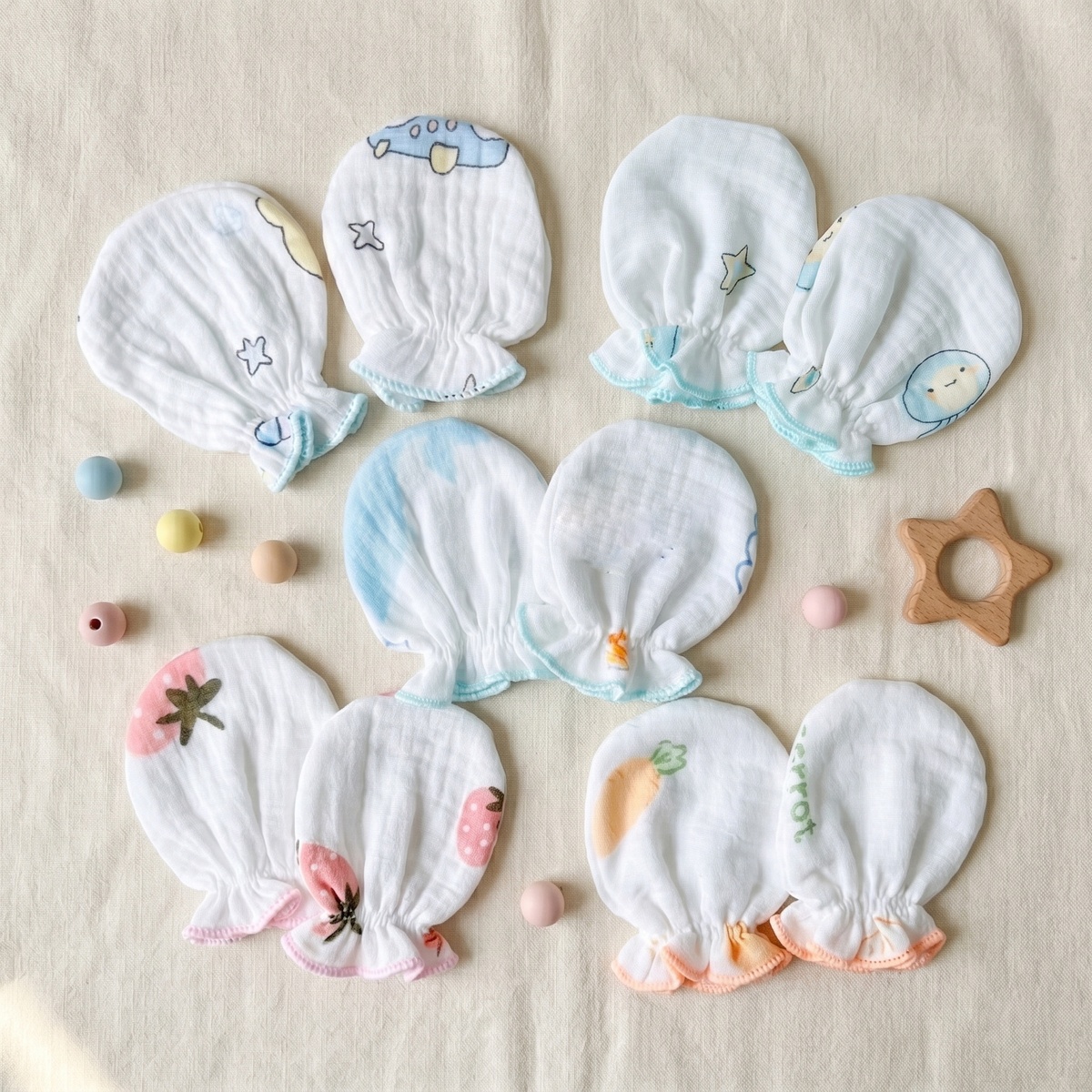 Set mũ và bao tay, bao chân nhiều họa tiết Muslin AC25 (Mẫu ngẫu nhiên) - hình 8