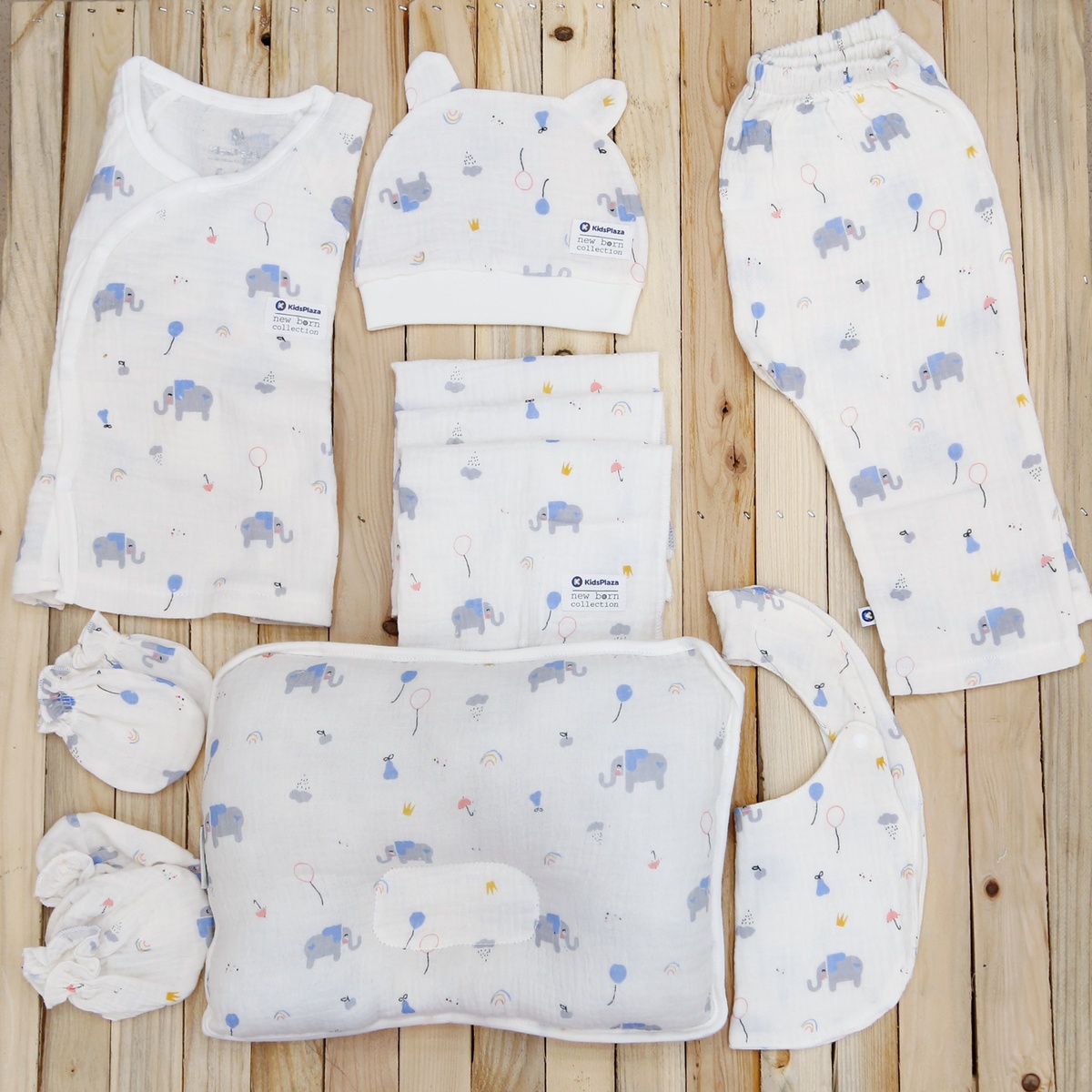 Set quà tặng sơ sinh xô in hình voi KidsPlaza M21H (0-6M) - mặt trái