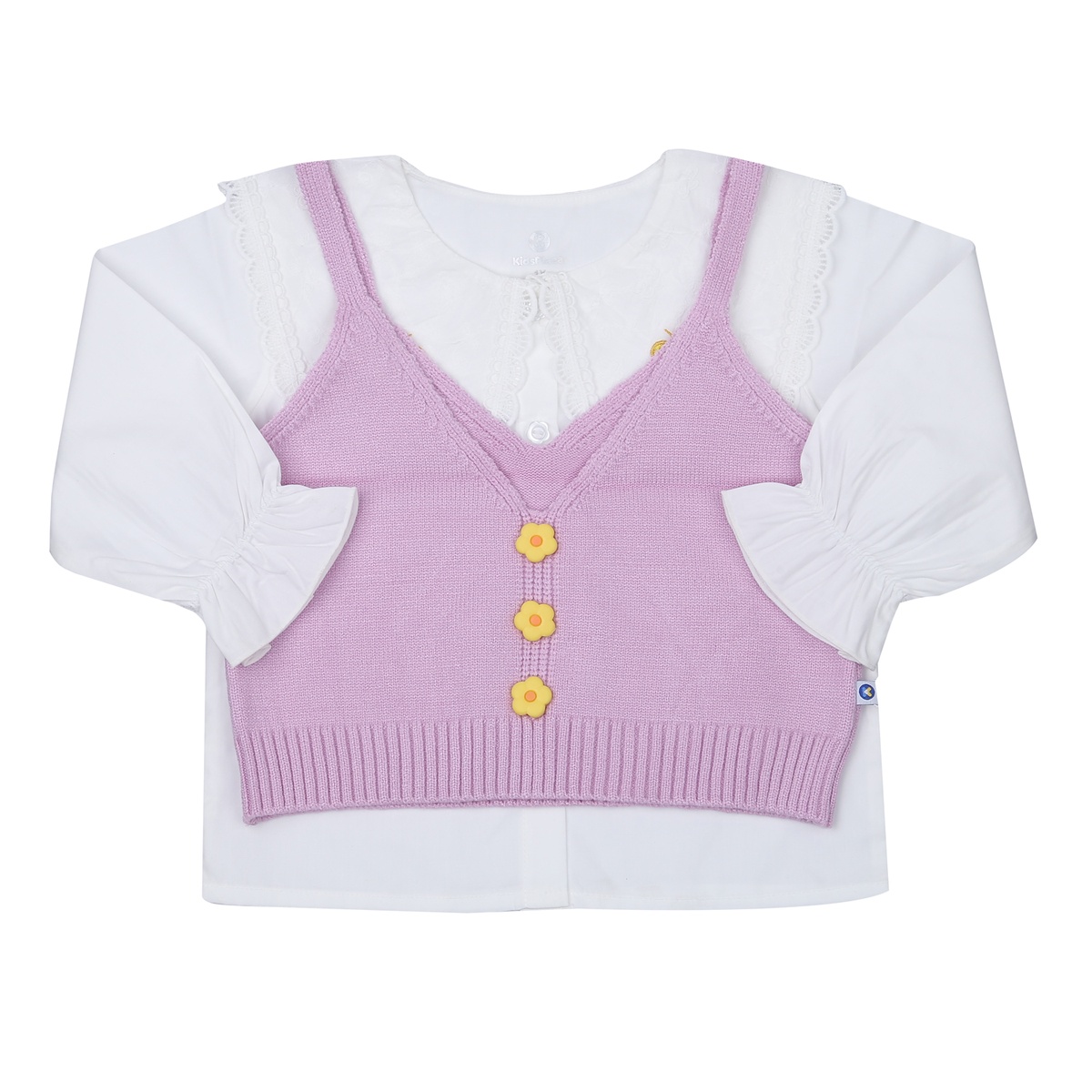 Set sơ mi gile len bé gái KidsPlaza HN23D (Trắng)