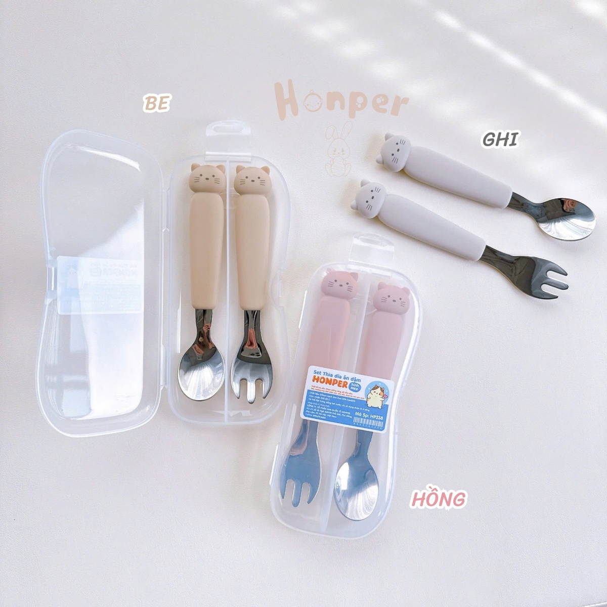 Set thìa dĩa inox cho bé Honper hình thỏ/mèo HP237-8 (Mẫu ngẫu nhiên) - mặt phải