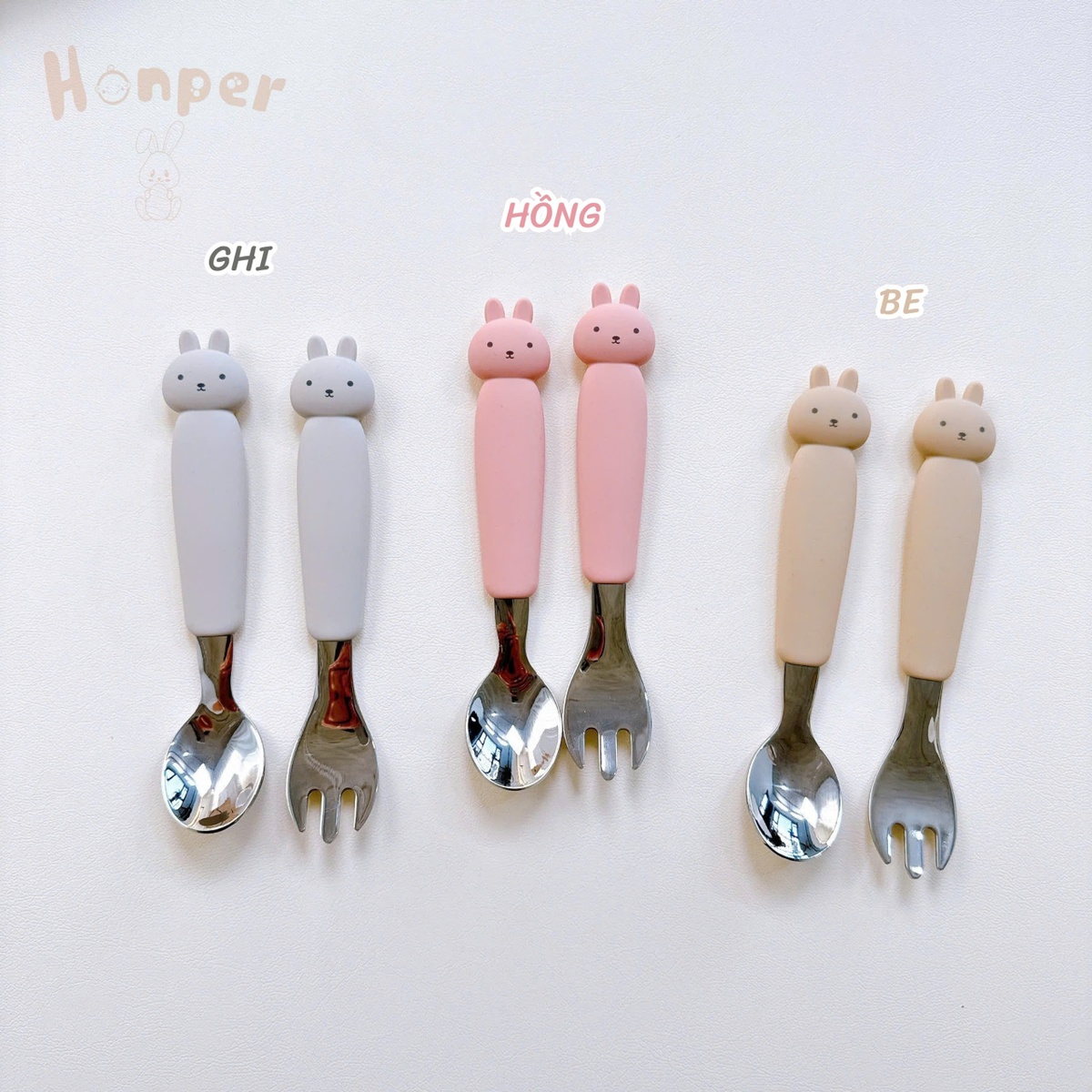 Set thìa dĩa inox cho bé Honper hình thỏ/mèo HP237-8 (Mẫu ngẫu nhiên) - mặt sau