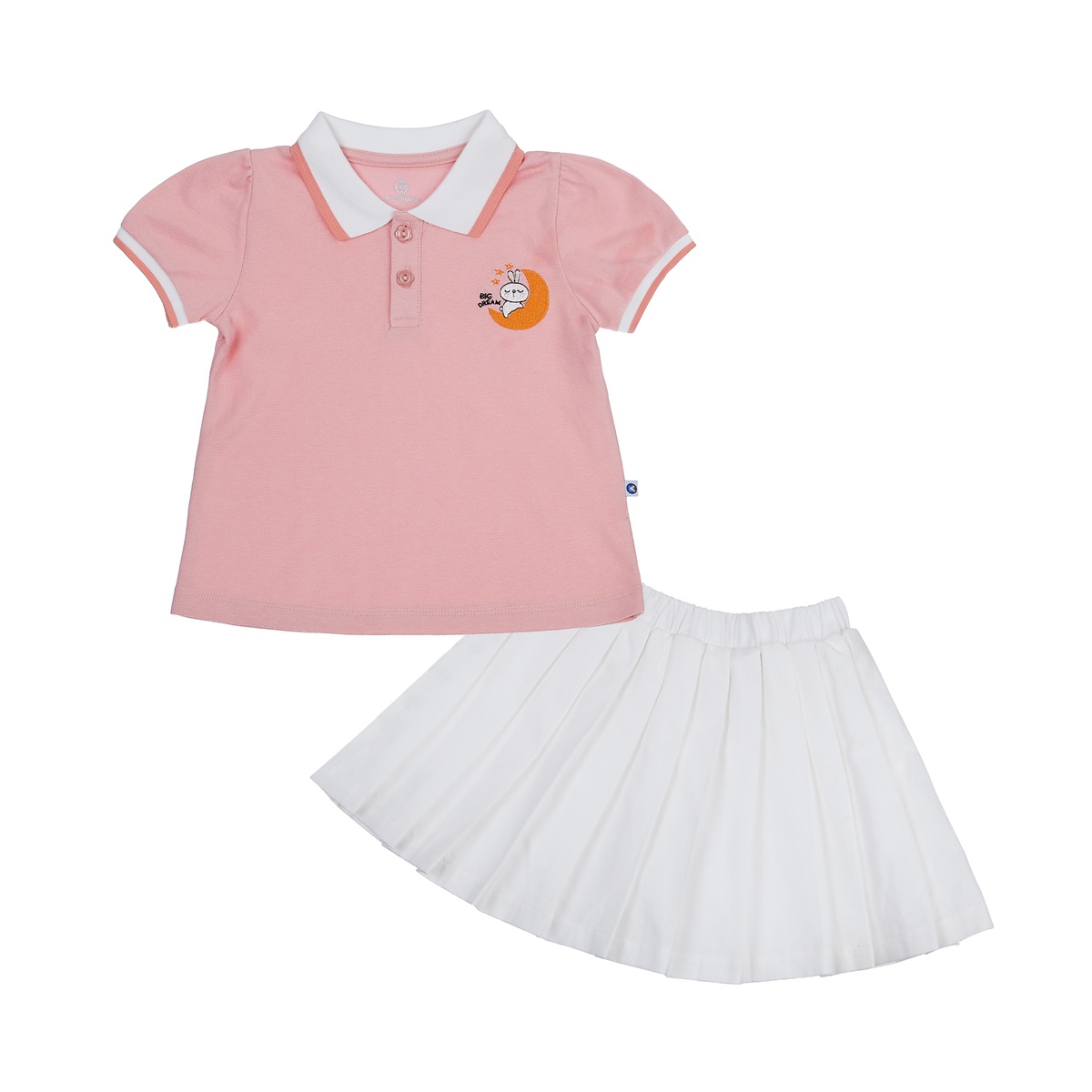 Set váy polo KidsPlaza thêu hình thỏ HN23H (Hồng trắng)