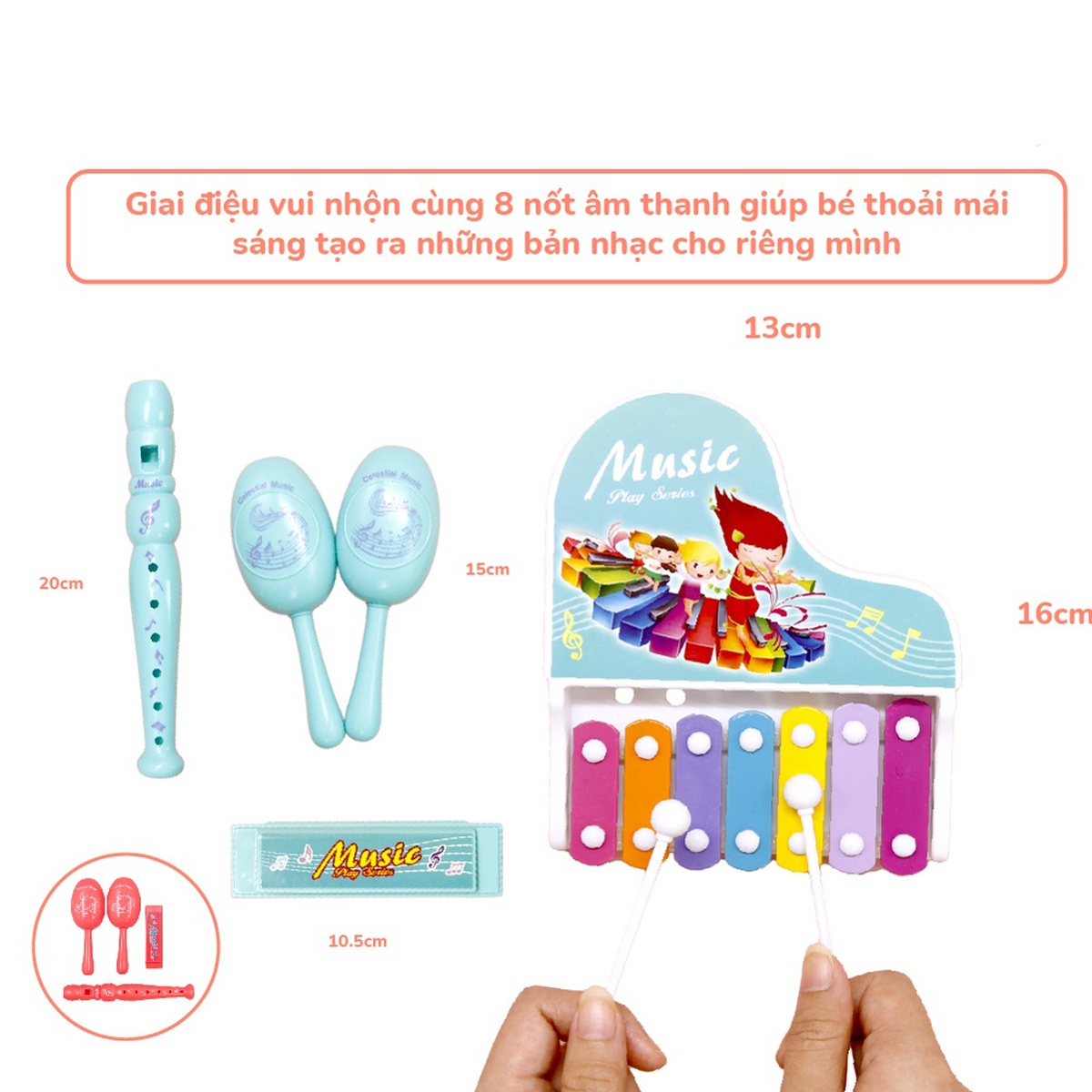 Sét đàn gỗ Xylophone kèm sáo và lục lạc 682-9 - mặt phải