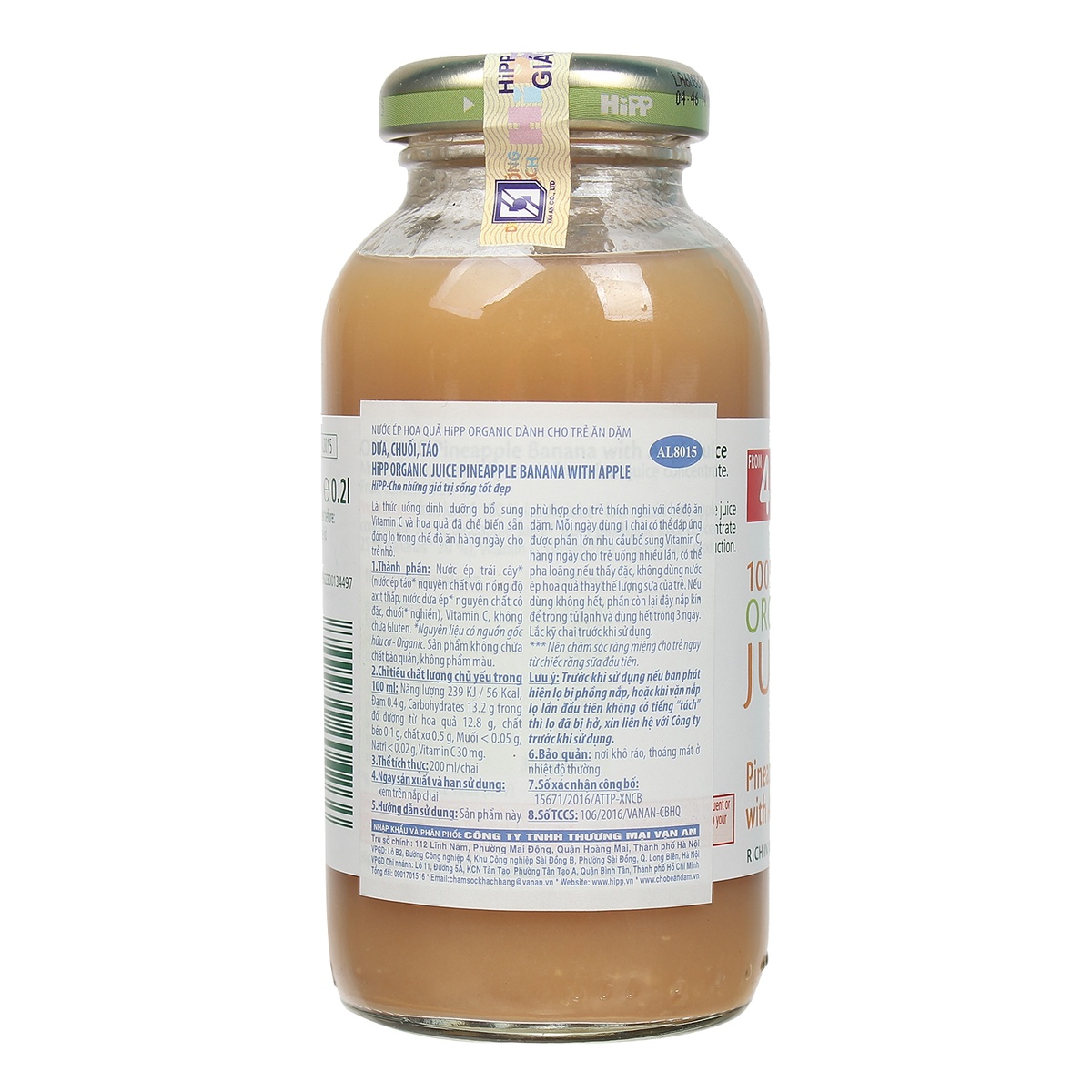 Sinh tố hoa quả HiPP táo, dứa, chuối, vitamin C 200ml - mặt phải