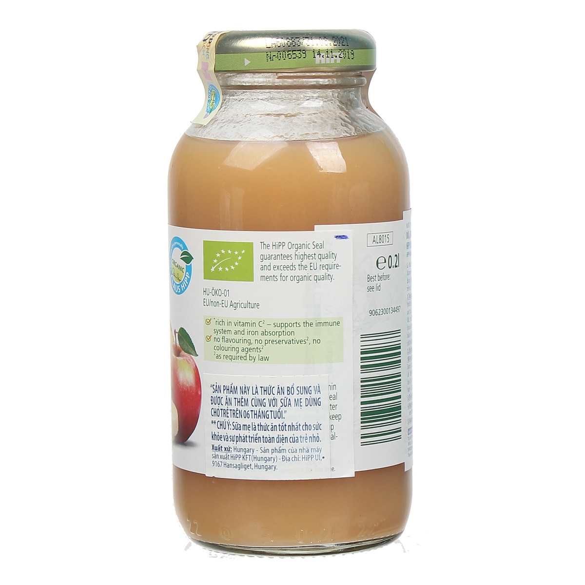 Sinh tố hoa quả HiPP táo, dứa, chuối, vitamin C 200ml - mặt sau