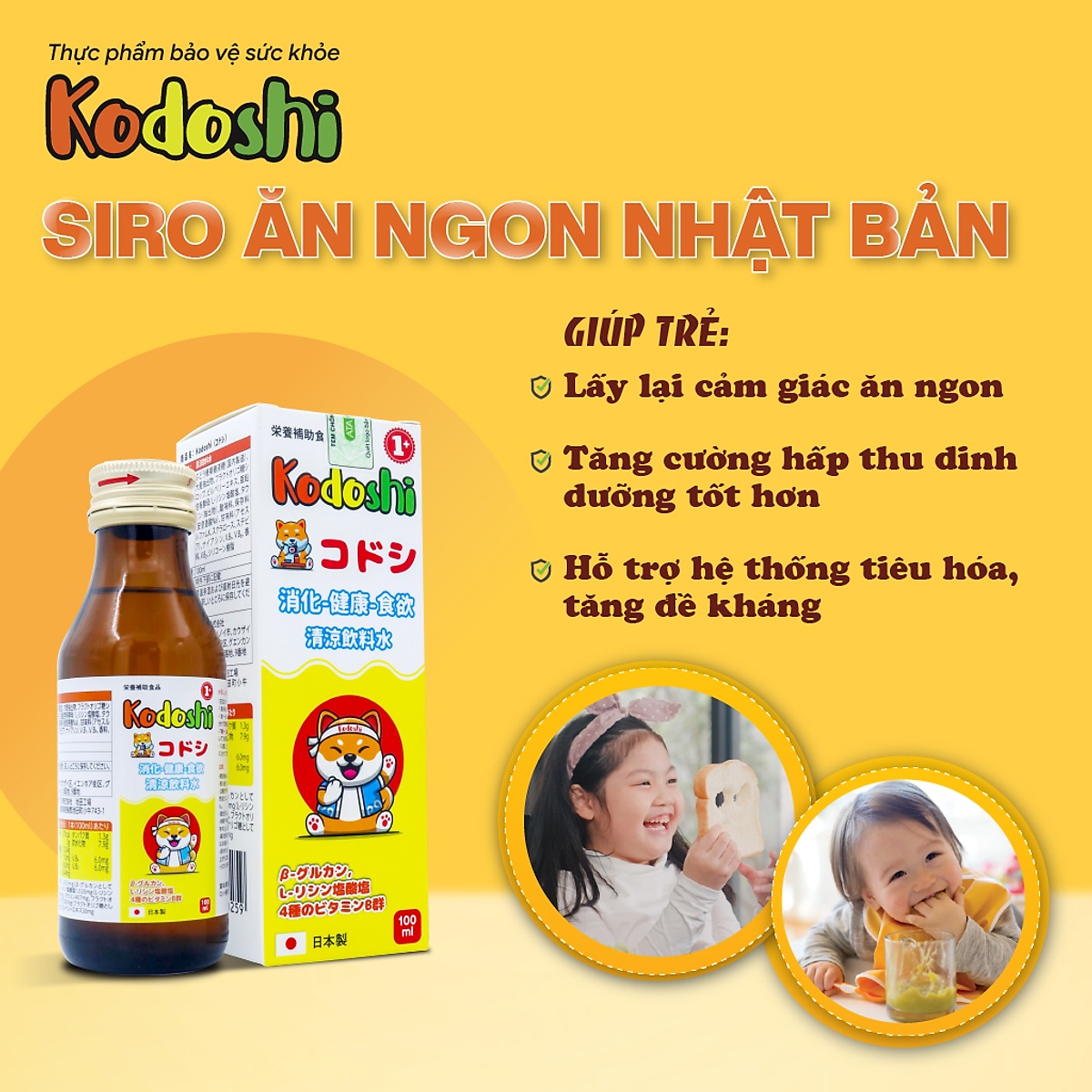 Siro ăn ngon cho bé Kodoshi 100ml - mặt sau