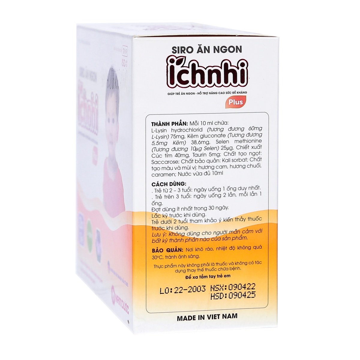 Siro ăn ngon Ích Nhi Plus 10ml (Dạng ống) - mặt phải