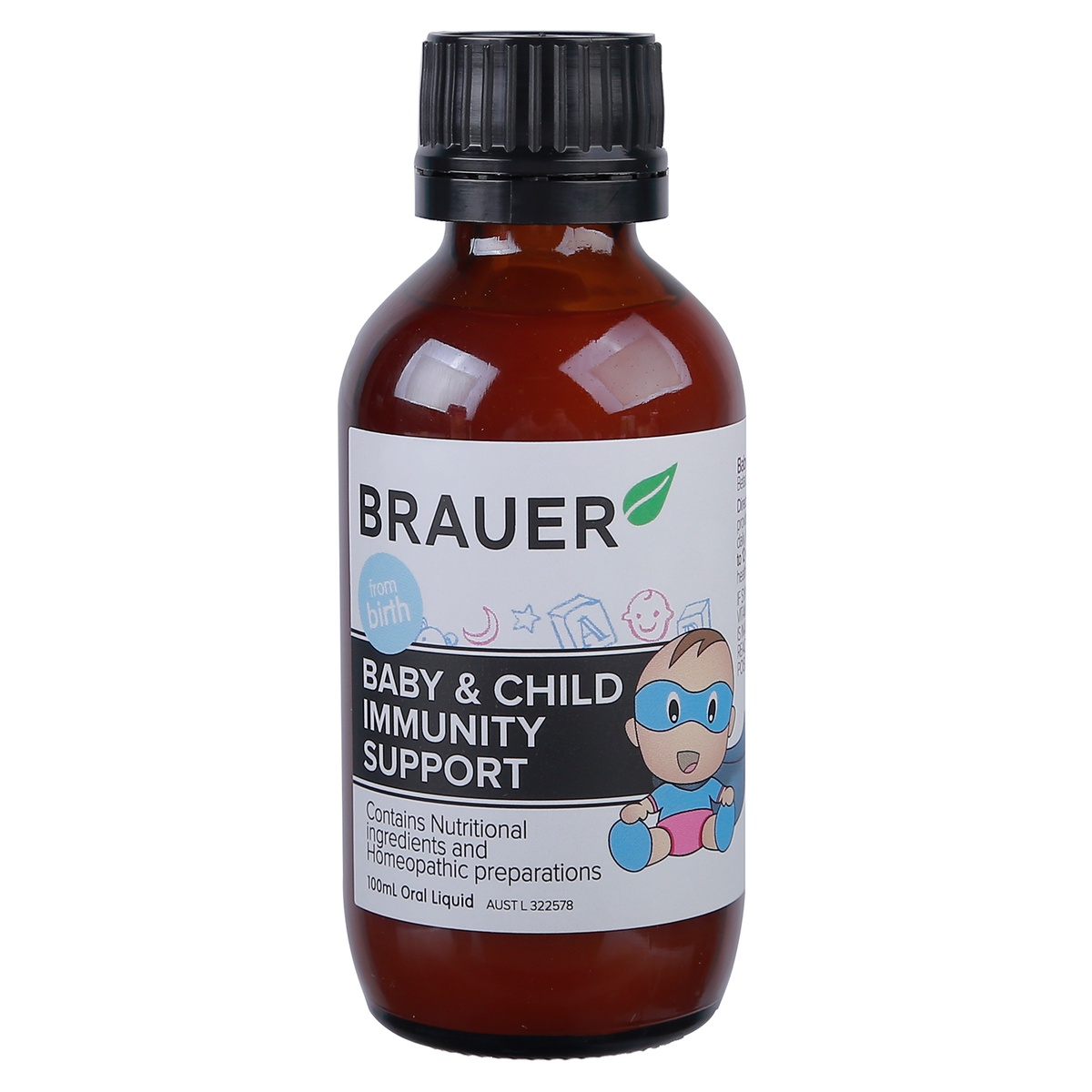 Siro tăng đề kháng Brauer Immunity Support 100ml của Úc - mặt trái