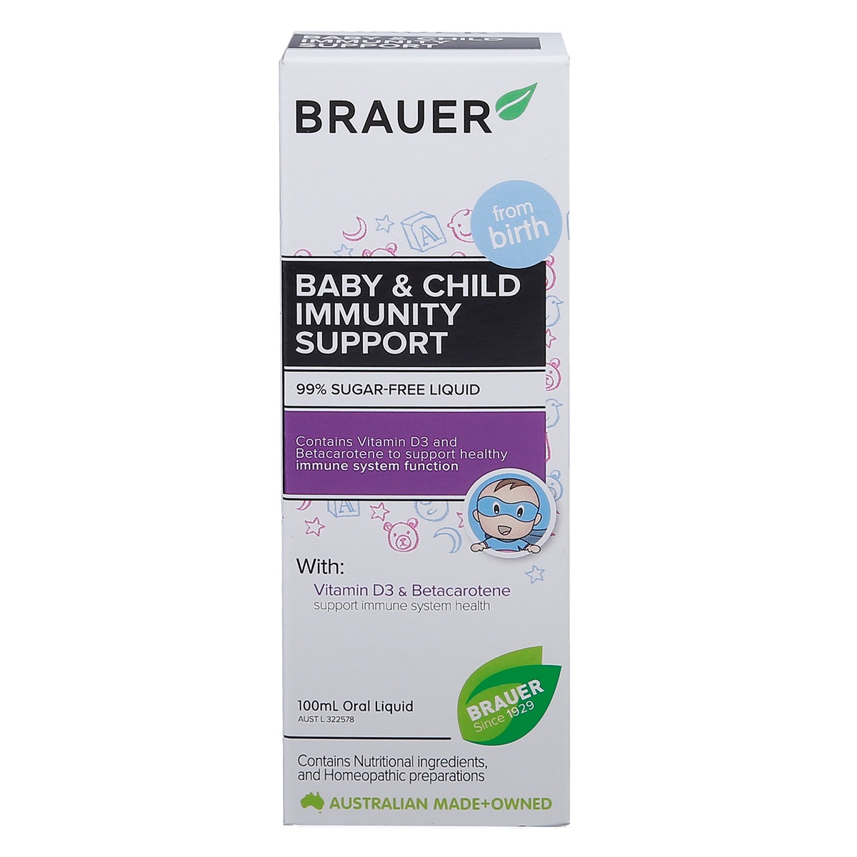 Siro tăng đề kháng Brauer Immunity Support 100ml của Úc - mặt sau