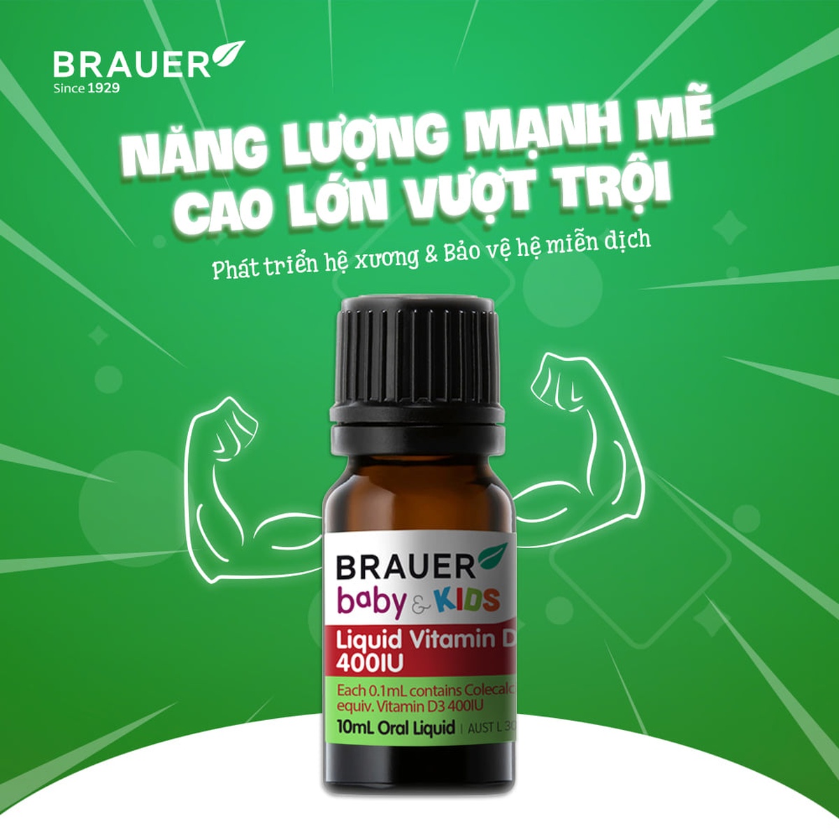 Liquid Vitamin D Brauer Baby & Kids 400IU 10ml - mặt sau