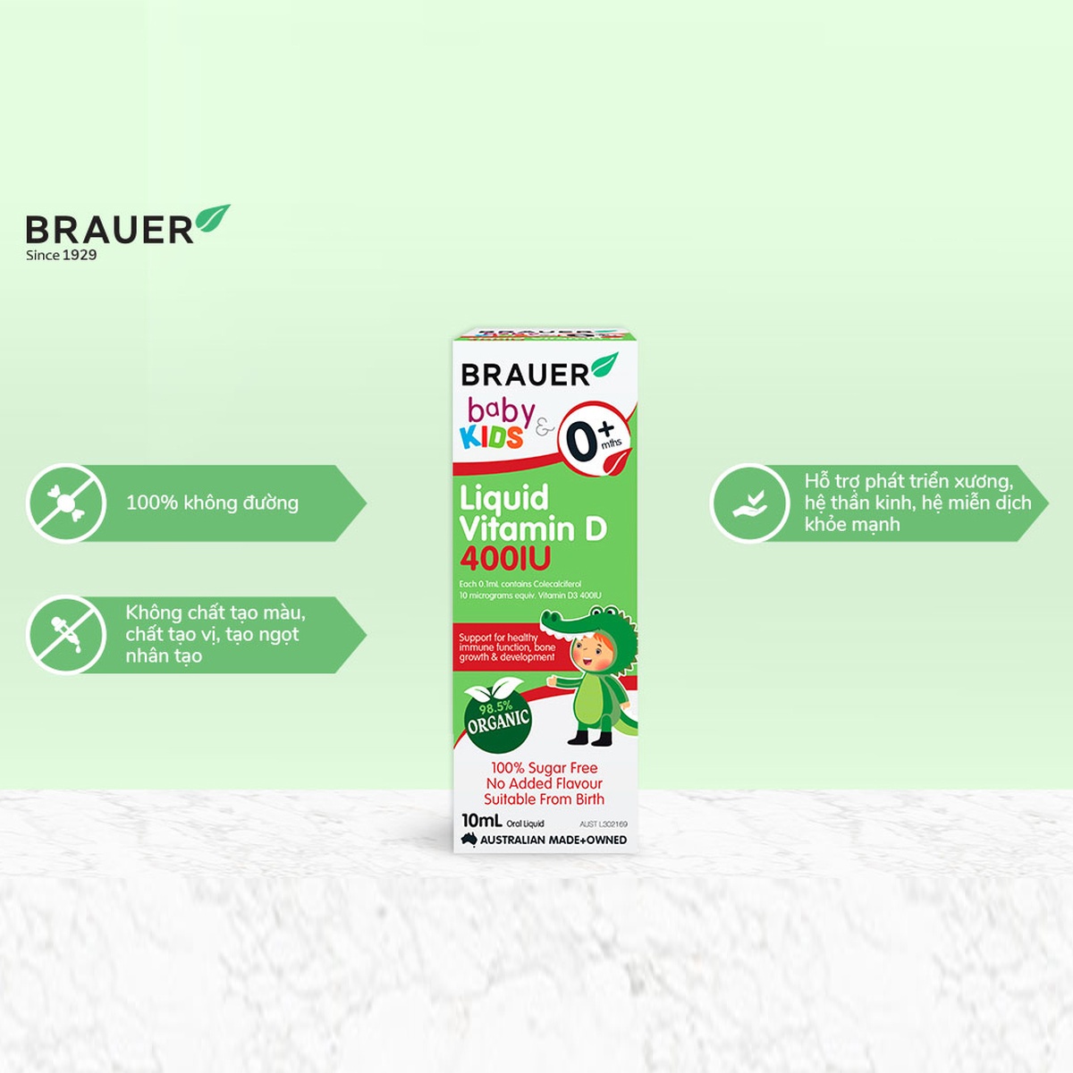 Liquid Vitamin D Brauer Baby & Kids 400IU 10ml - góc nghiêng