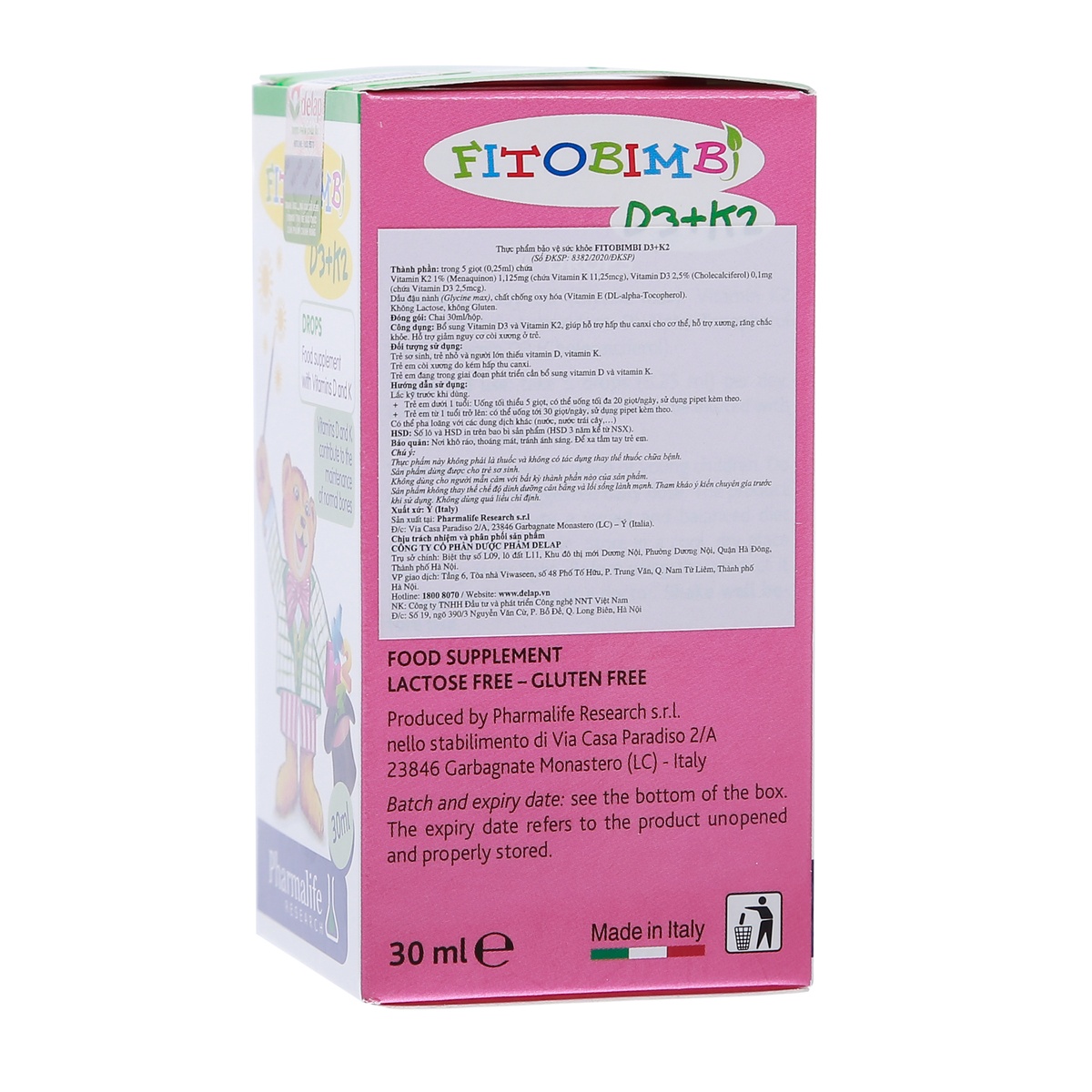 Thực phẩm bảo vệ sức khỏe Fitobimbi D3+K2 - mặt trái