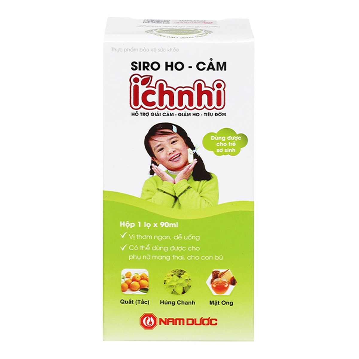 Siro ho cảm Ích Nhi hỗ trợ giảm ho, tăng đề kháng chai 90ml - mặt trái