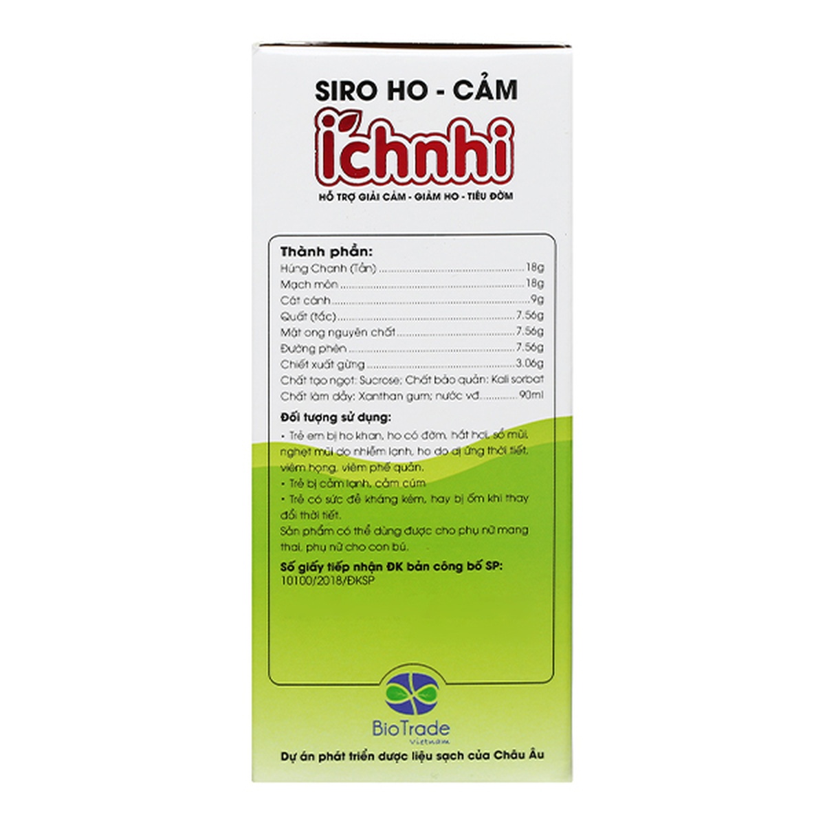 Siro ho cảm Ích Nhi hỗ trợ giảm ho, tăng đề kháng chai 90ml - góc nghiêng