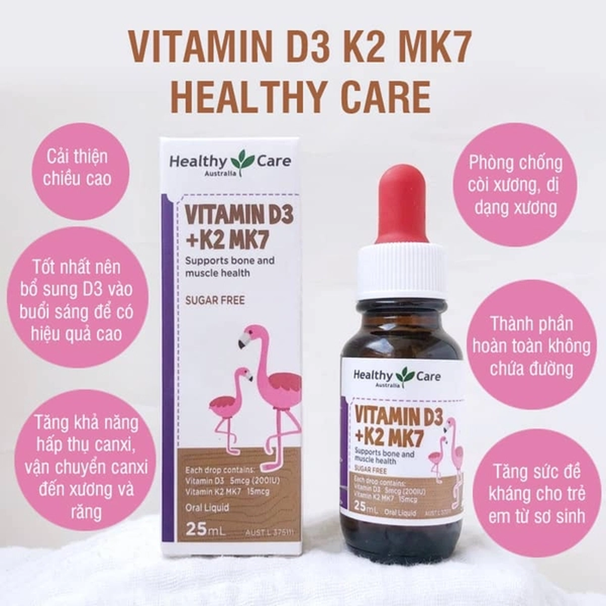 Siro Vitamin D3 K2 MK7 Healthy Care 25ml - mặt trái