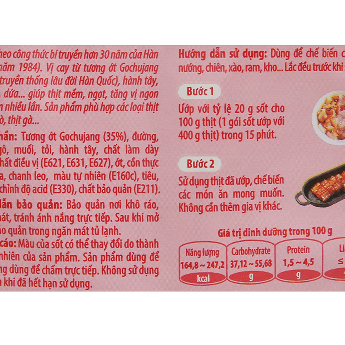 Sốt ướp thịt Hàn Quốc O'Food vị cay gói 80g - mặt phải