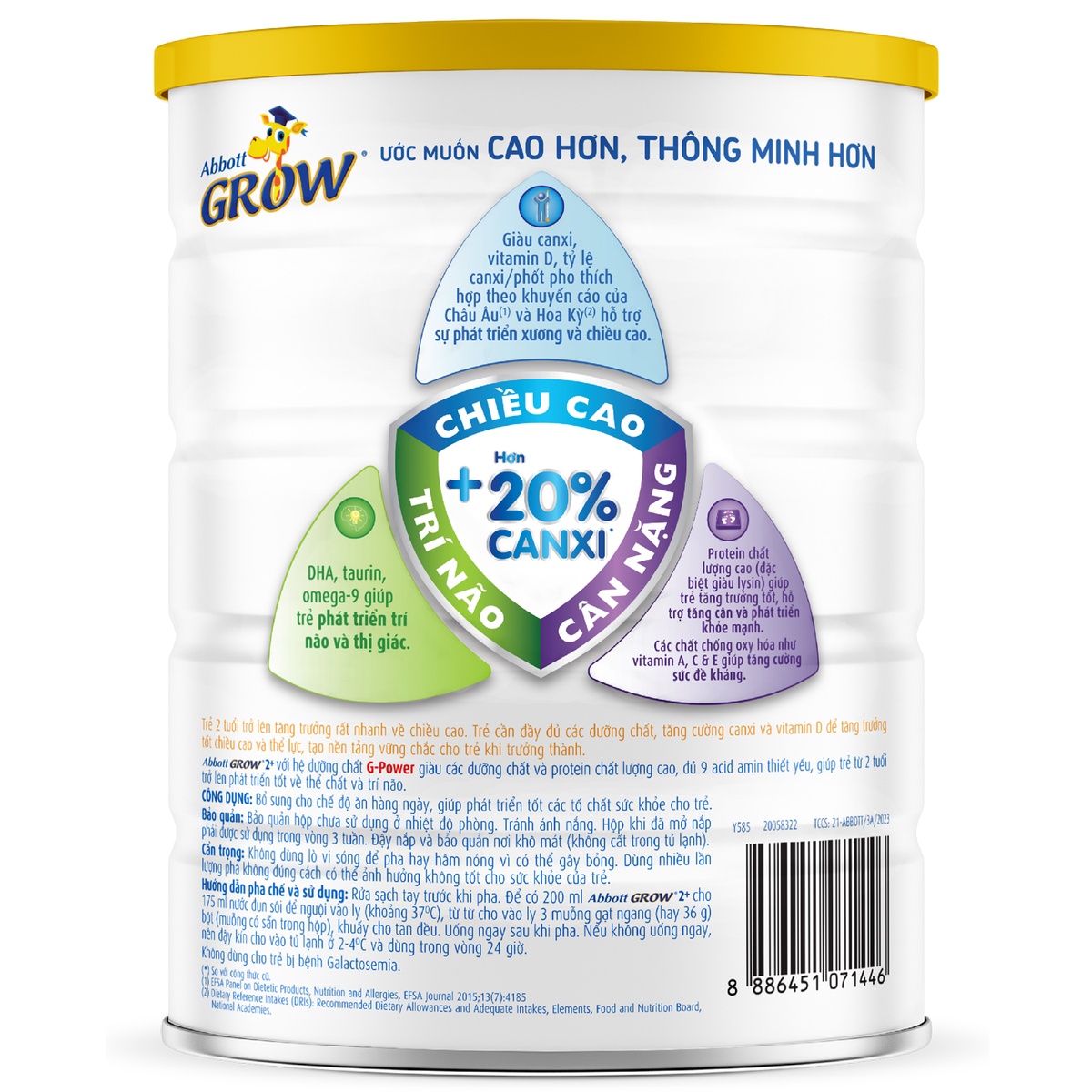 Sữa Abbott Grow 4/2+ hương Vani (cho bé >2 tuổi) 900g/850g - mặt phải
