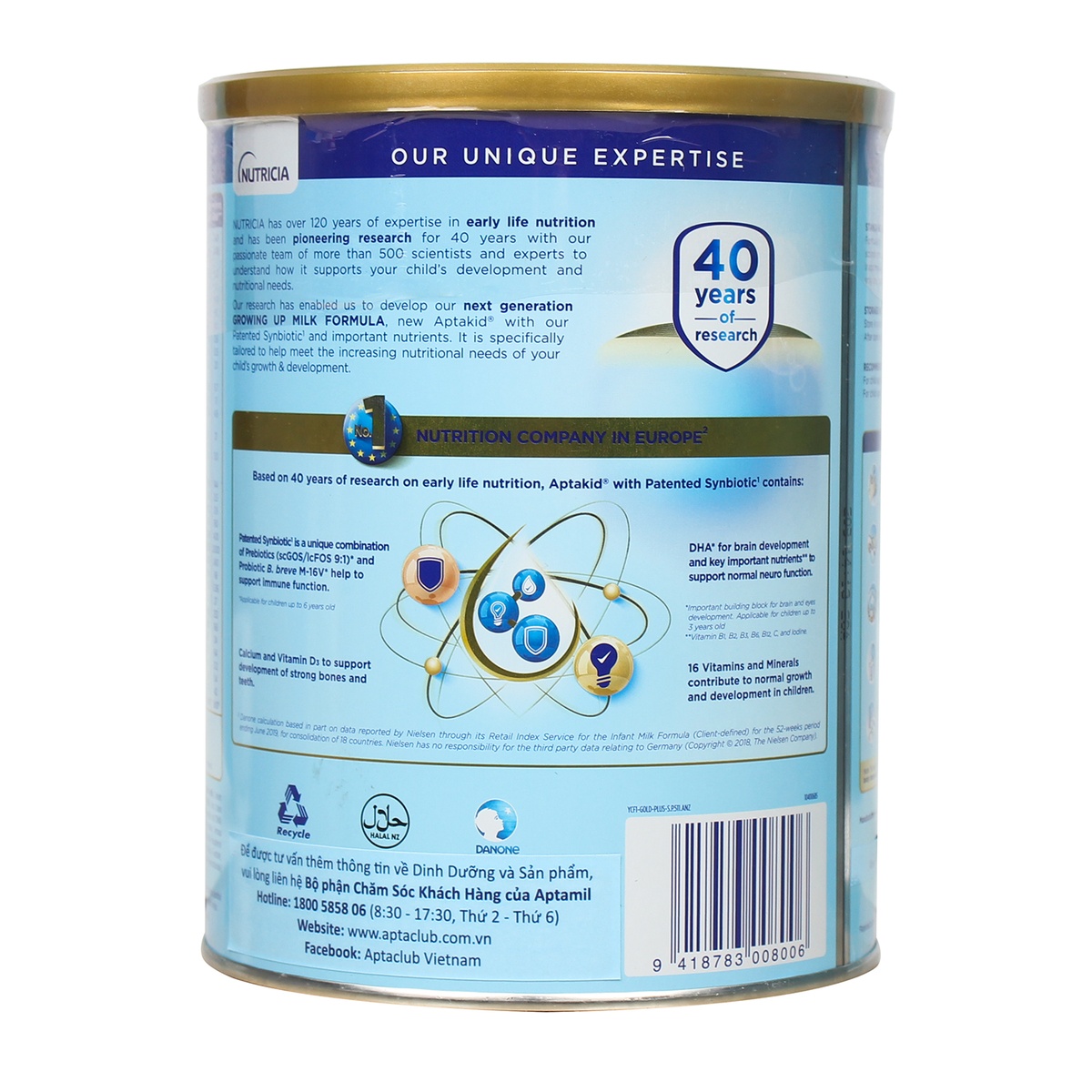 Sữa Aptakid New Zealand số 3 900g cho bé 2Y+ - mặt phải