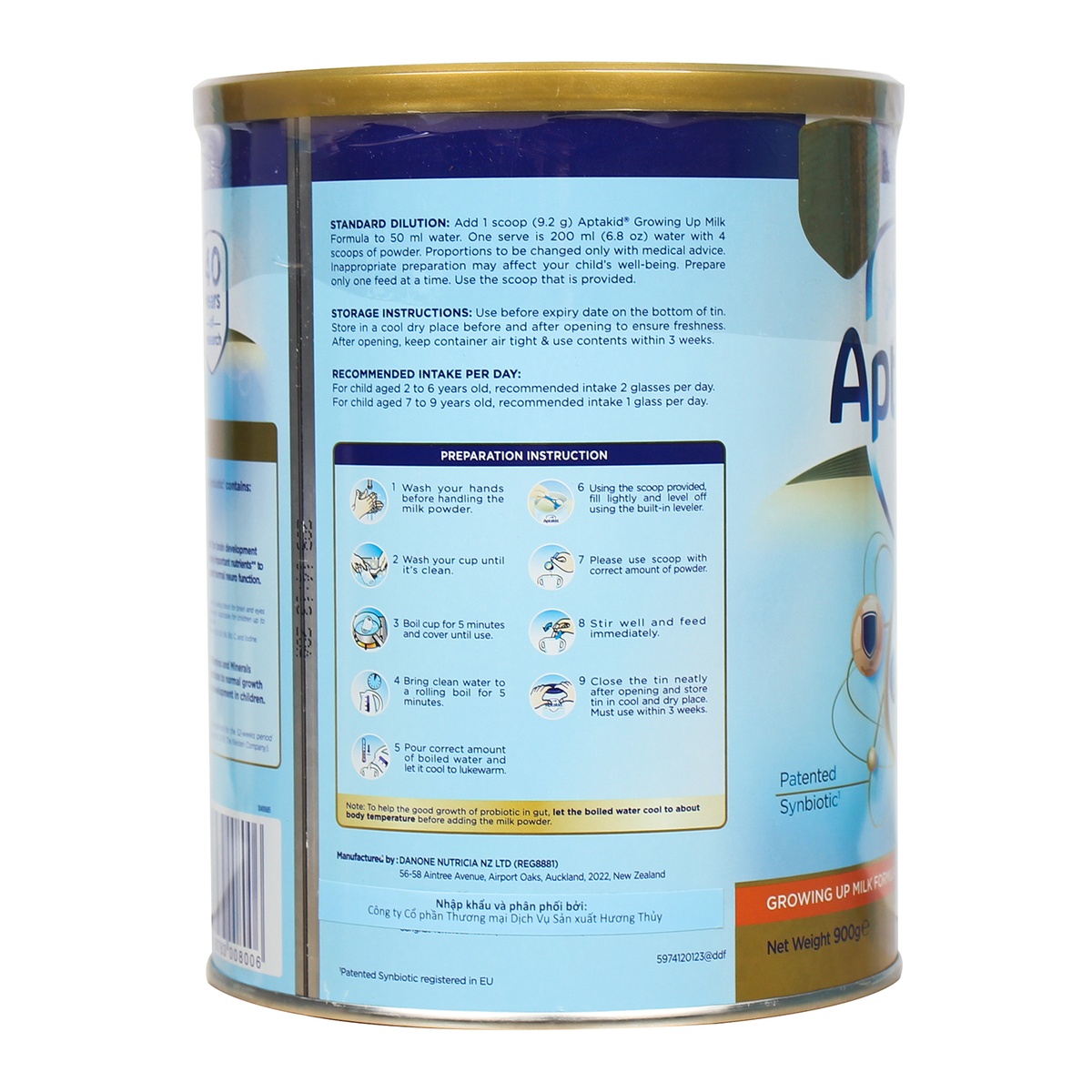 Sữa Aptakid New Zealand số 3 900g cho bé 2Y+ - mặt sau