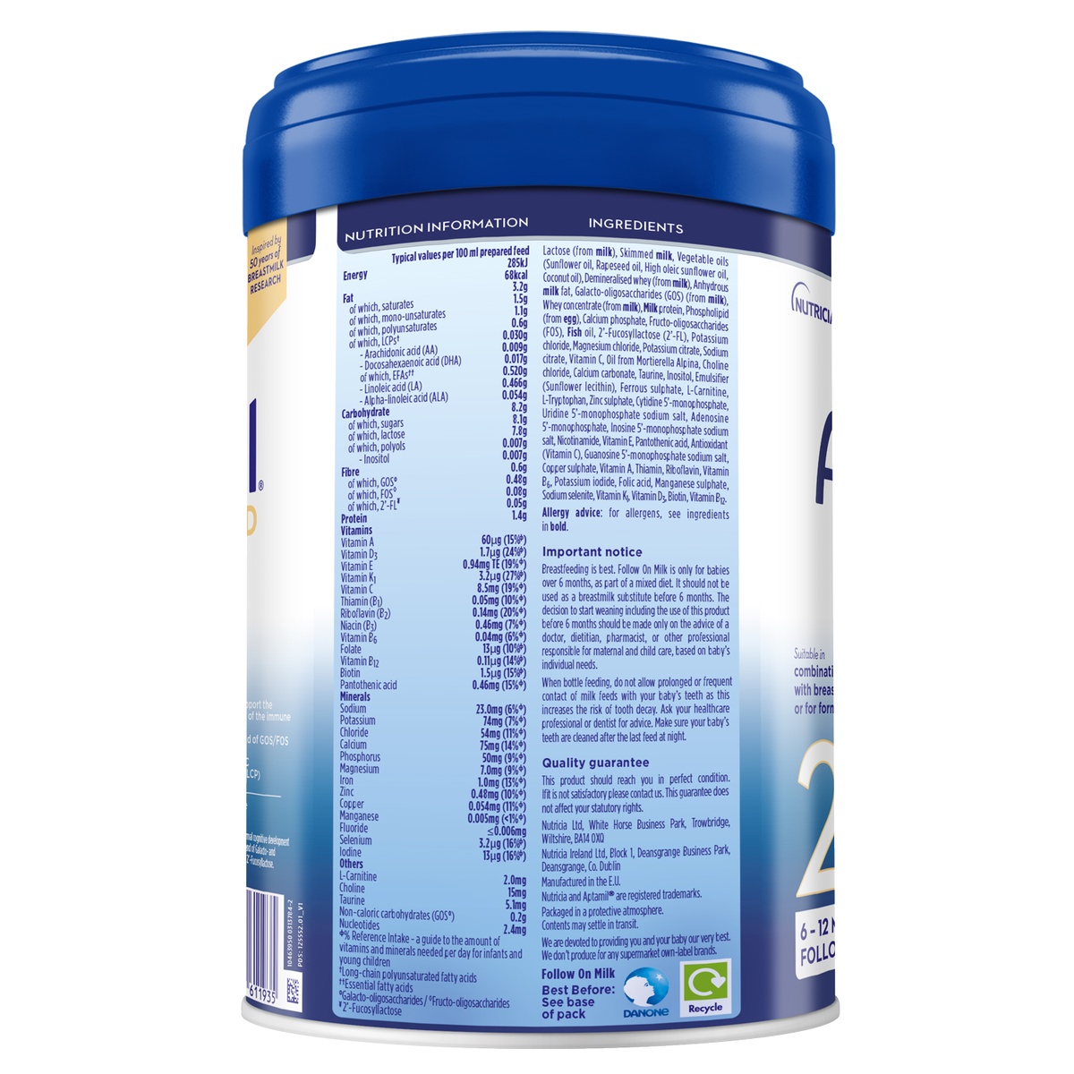 Sữa Aptamil Advanced Anh số 2 (cho bé 6-12 tháng) 800g - mặt phải