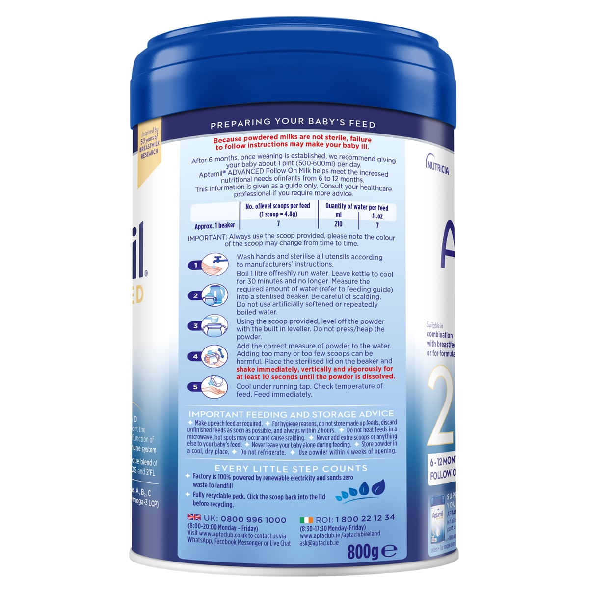 Sữa Aptamil Advanced Anh số 2 (cho bé 6-12 tháng) 800g - mặt sau