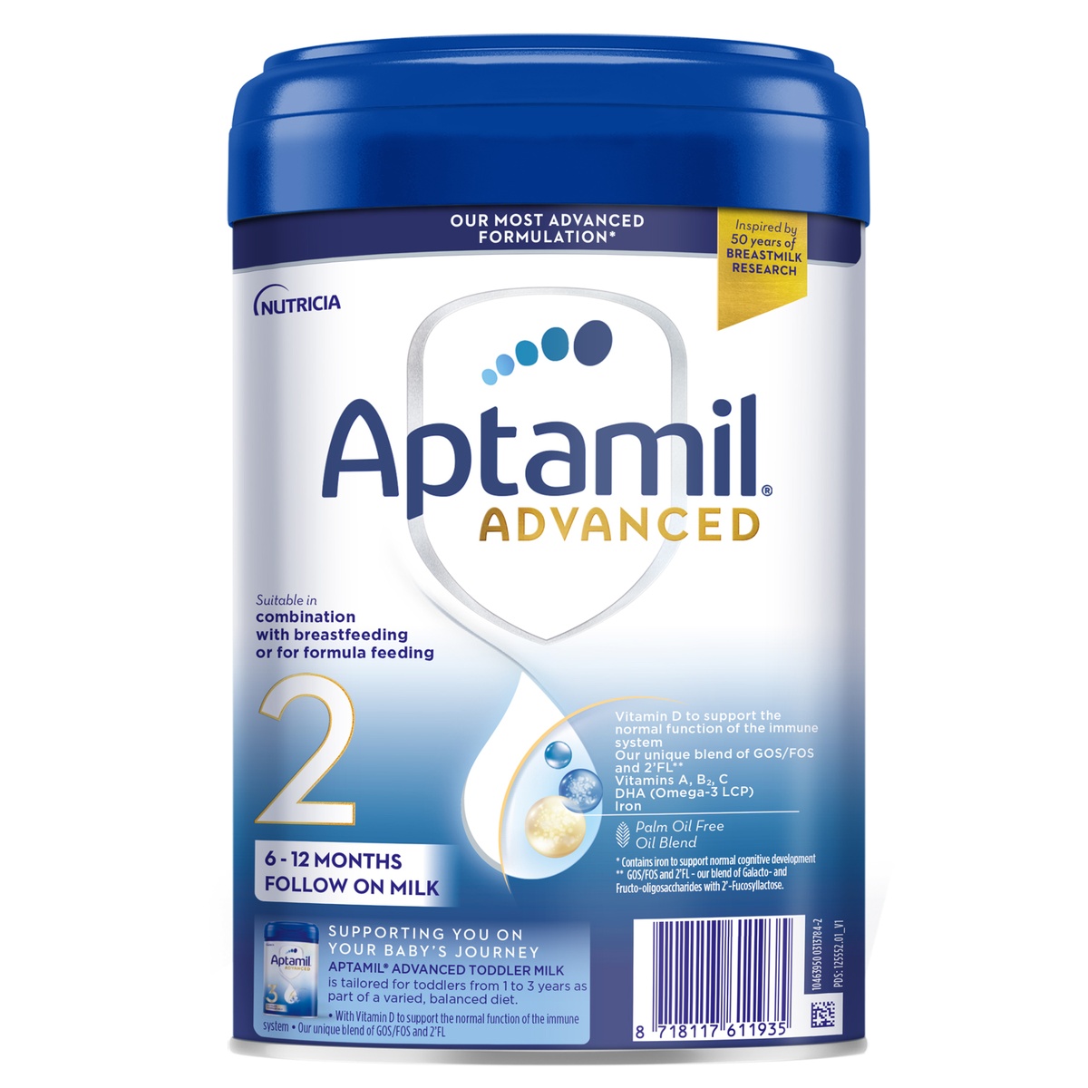 Sữa Aptamil Advanced Anh số 2 (cho bé 6-12 tháng) 800g - mặt trái