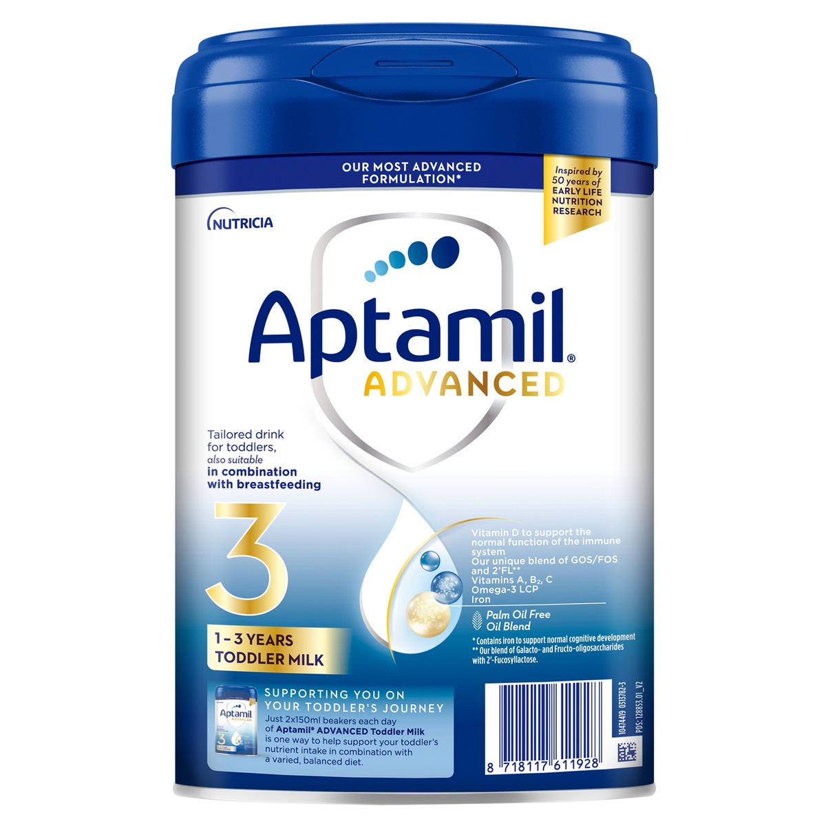 Sữa Aptamil Advanced Anh số 3 (cho bé từ 1 tuổi trở lên) 800g - mặt trái