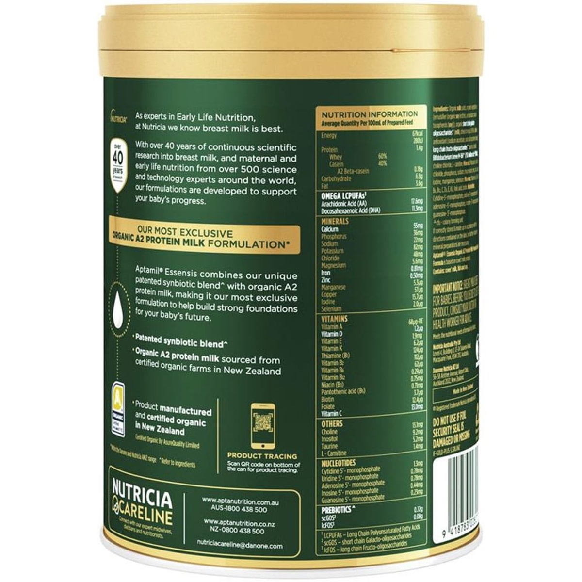 Sữa Aptamil Essensis số 1 Úc 900g cho bé từ 0-6 tháng tuổi - mặt trái