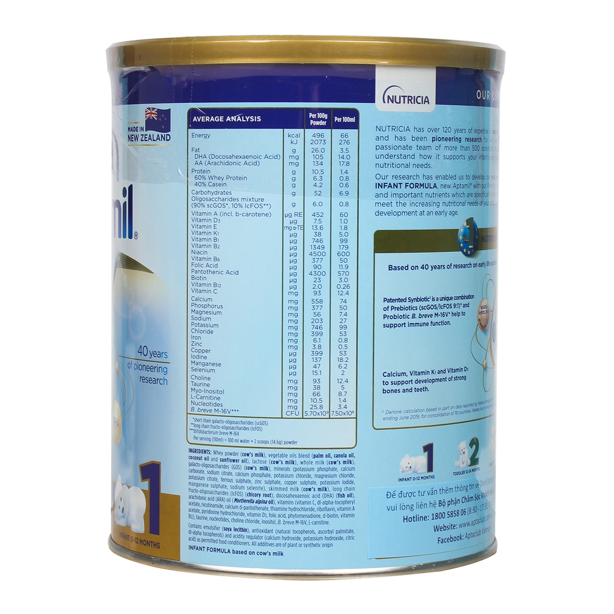 Sữa Aptamil NewZealand số 1 900g cho bé 0-12M - mặt trái