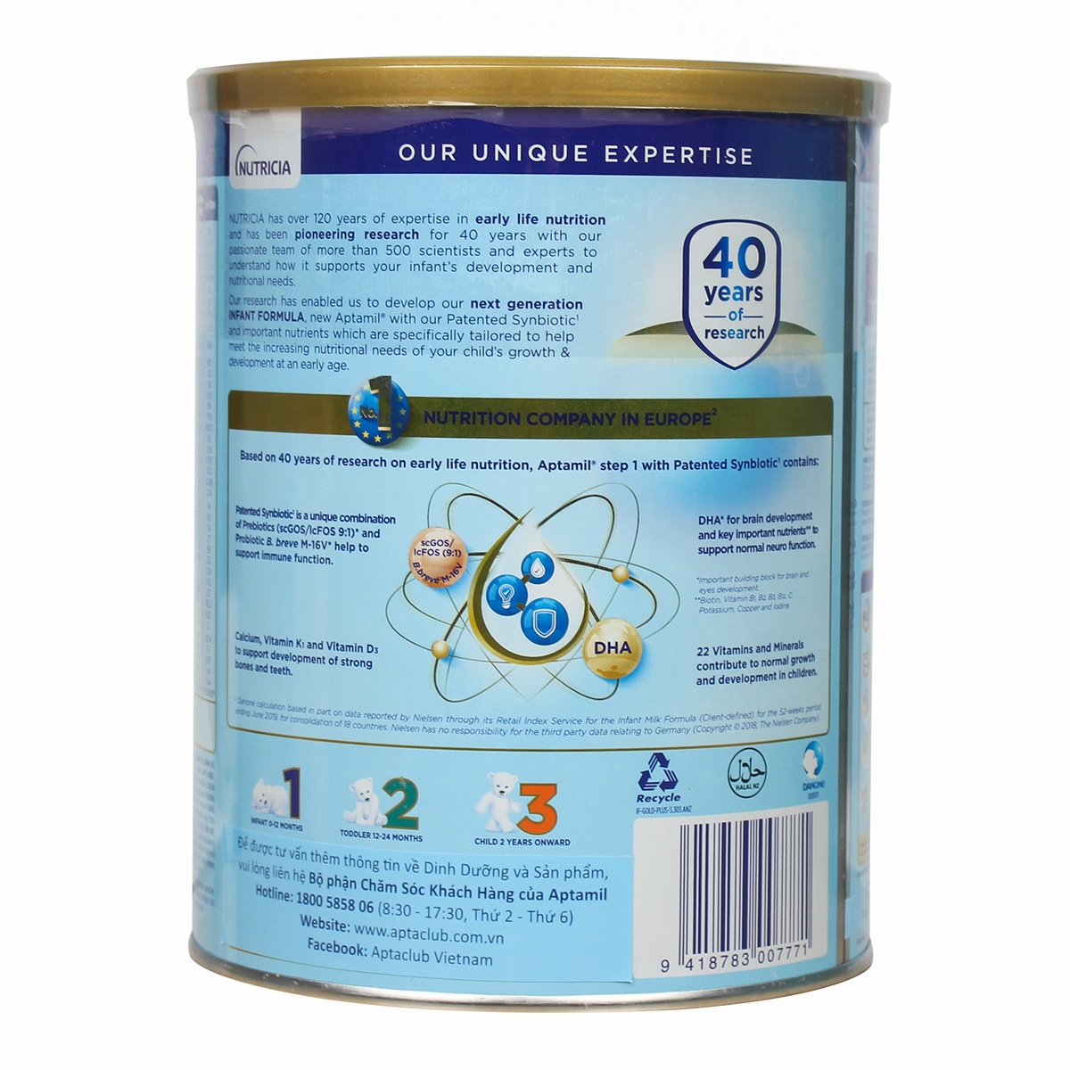 Sữa Aptamil NewZealand số 1 900g cho bé 0-12M - mặt phải