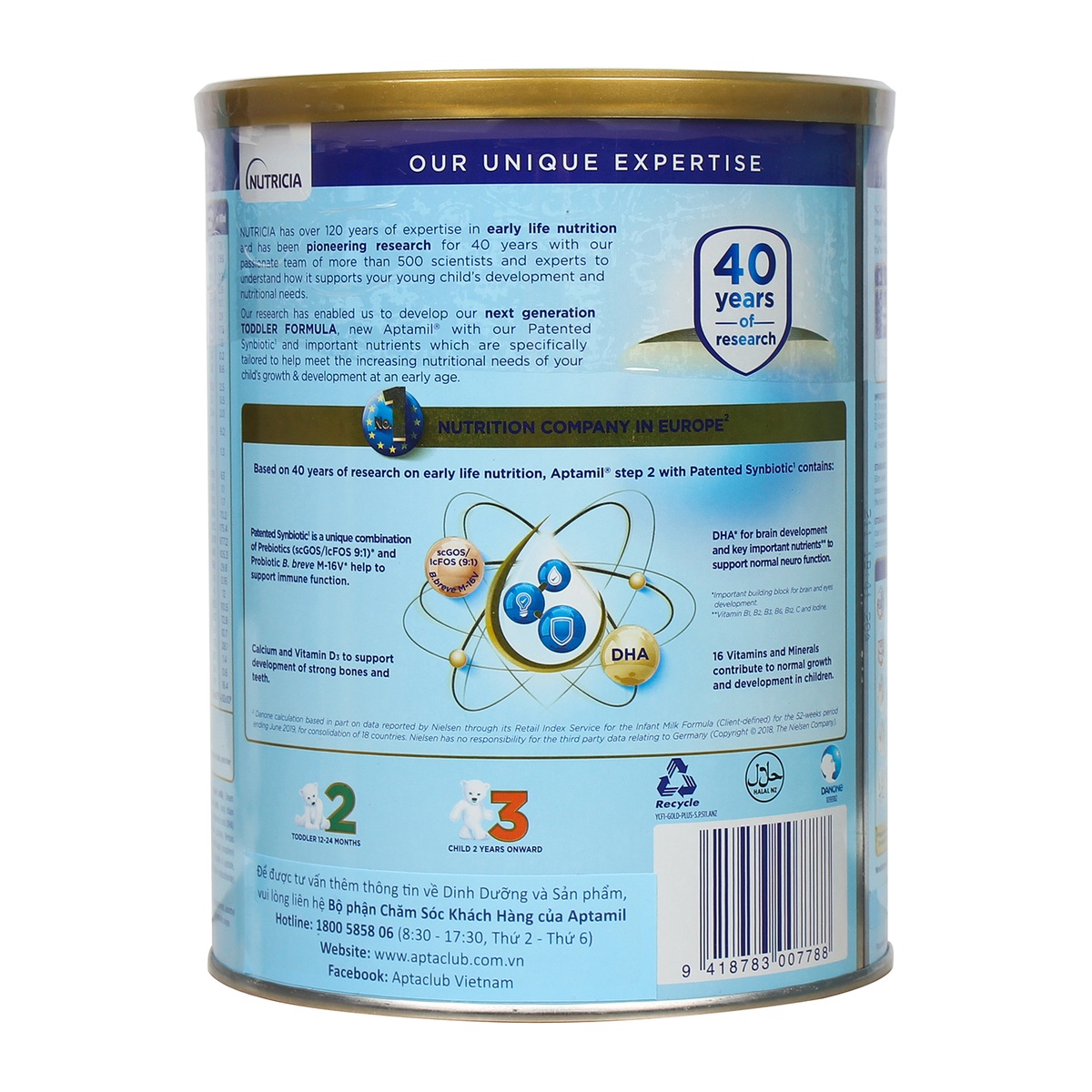 Sữa Aptamil NewZealand số 2 900g cho bé 12M-24M - mặt trái