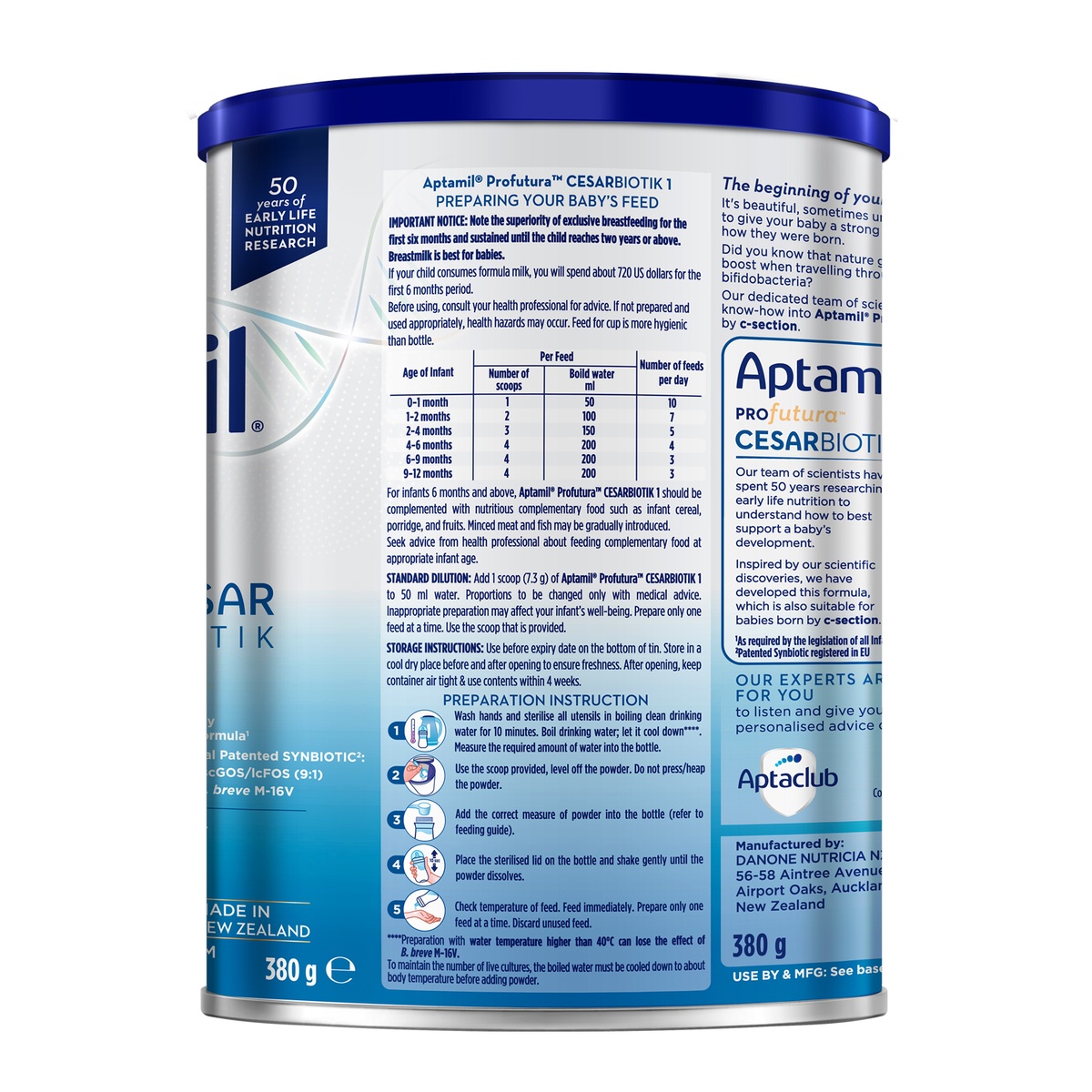 Sản phẩm dinh dưỡng công thức Aptamil Profutura Cesarbiotik số 1 380g (cho trẻ từ 0-12 tháng) - mặt phải