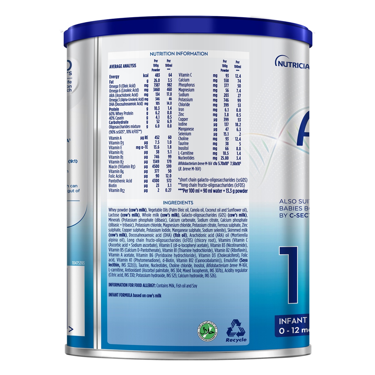 Sản phẩm dinh dưỡng công thức Aptamil Profutura Cesarbiotik số 1 380g (cho trẻ từ 0-12 tháng) - mặt sau