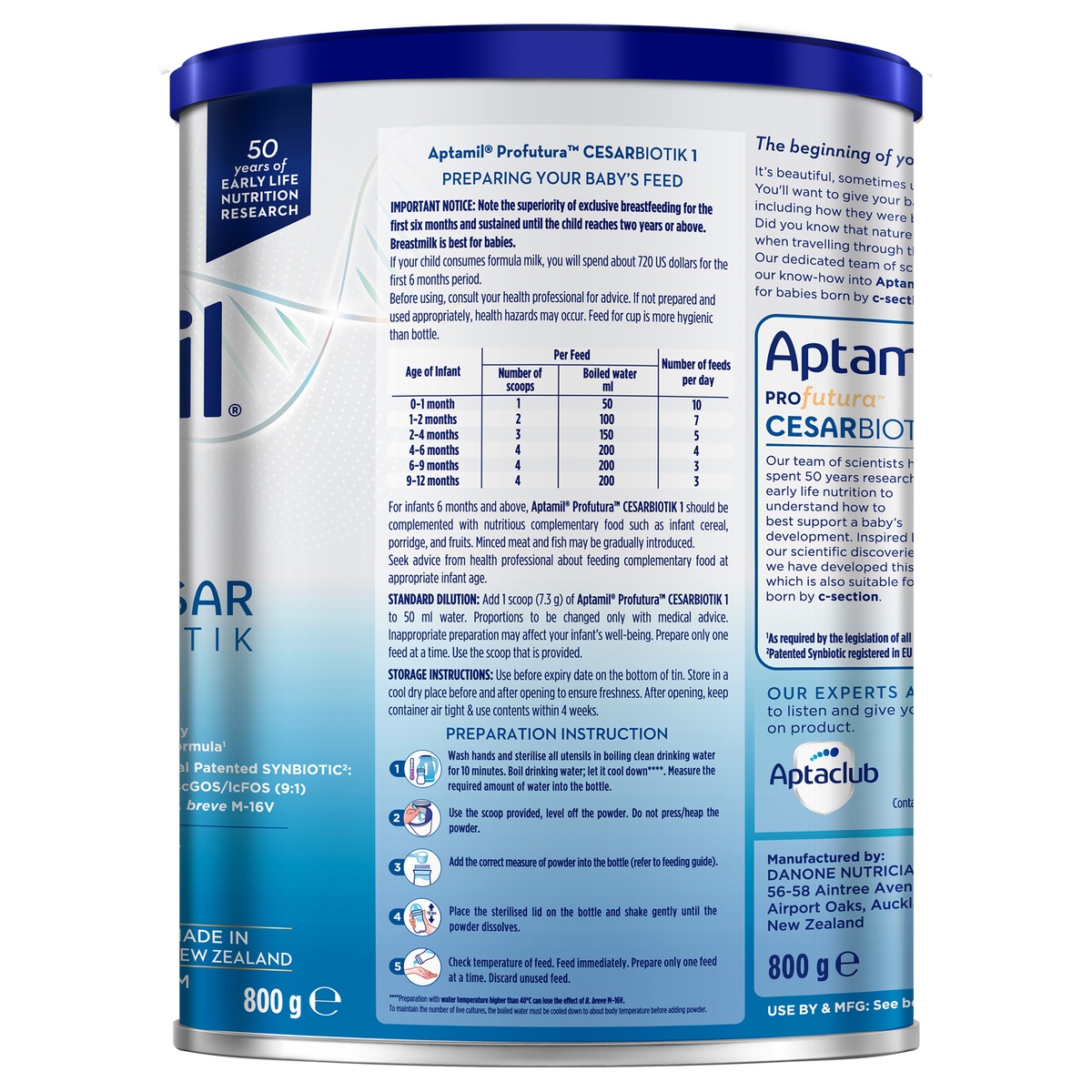 Sữa Aptamil Profutura Cesarbiotik số 1 (cho bé 0-12 tháng) 800g - mặt phải
