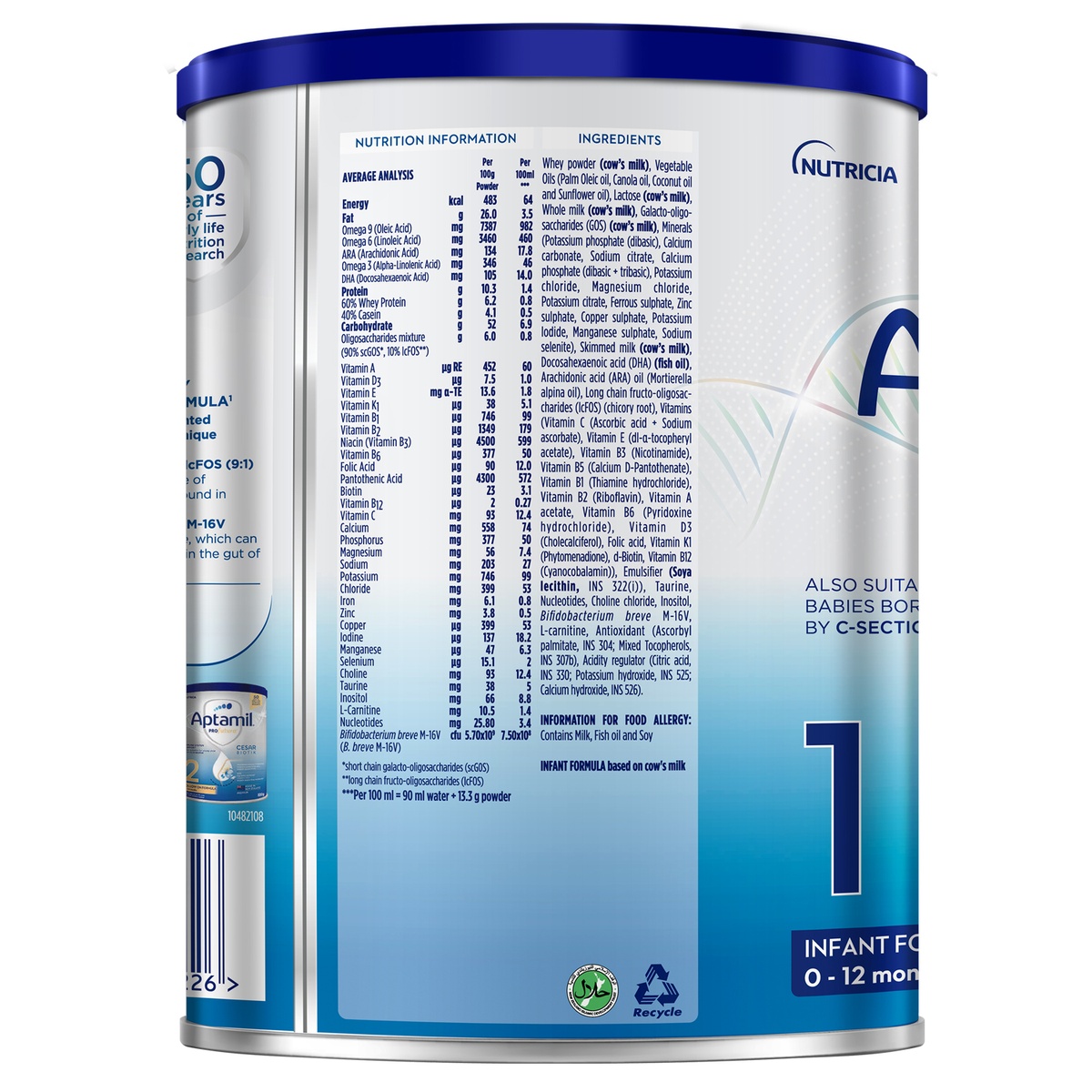 Sữa Aptamil Profutura Cesarbiotik số 1 (cho bé 0-12 tháng) 800g - mặt sau