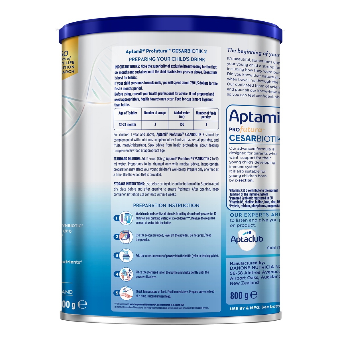 Sữa Aptamil Profutura Cesarbiotik số 2 (cho bé 12-24 tháng) 800g - mặt phải