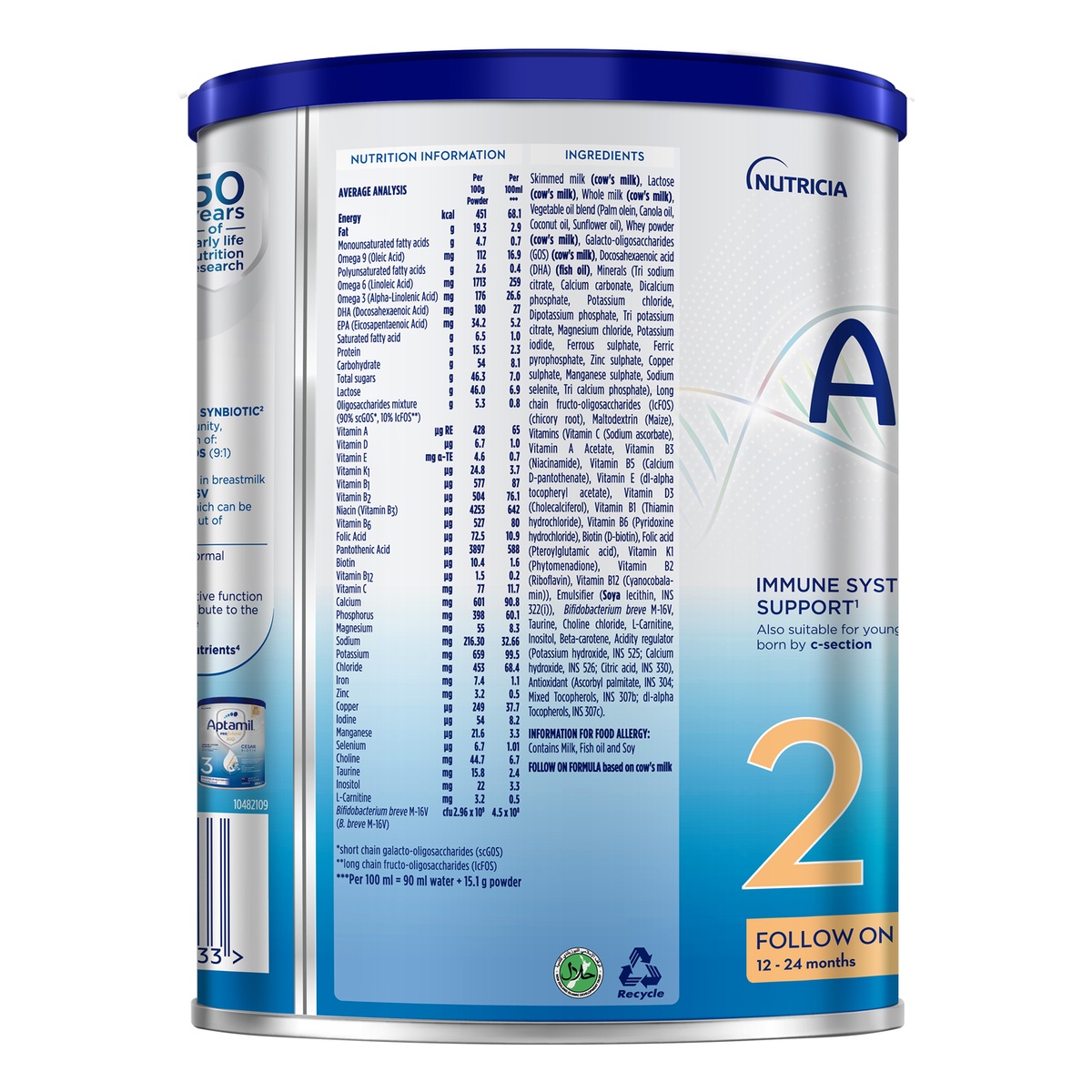 Sữa Aptamil Profutura Cesarbiotik số 2 (cho bé 12-24 tháng) 800g - mặt sau